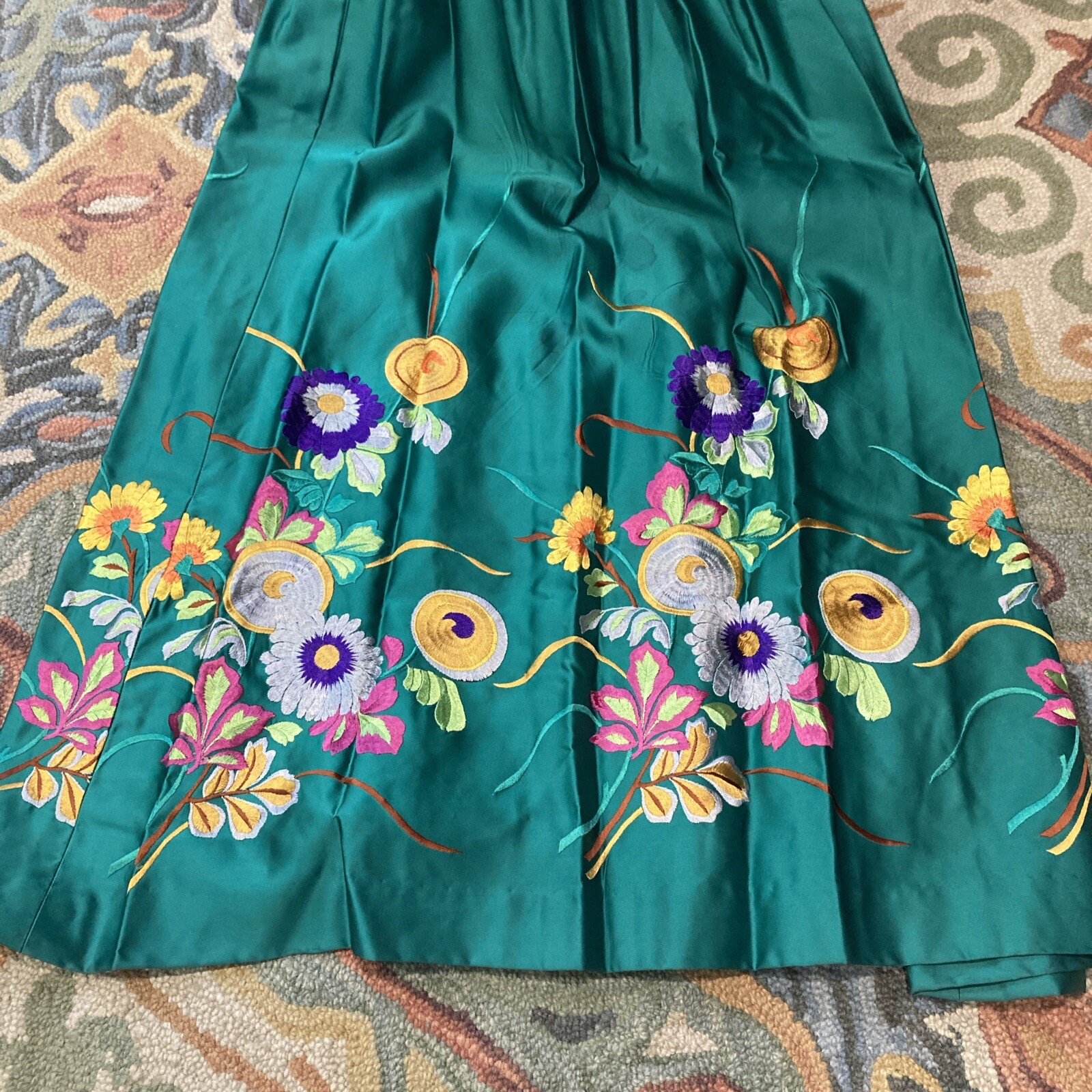1960s Teal Green Emerald Embroidered Silk Dress Size 10 Charlottes-West Of Akron