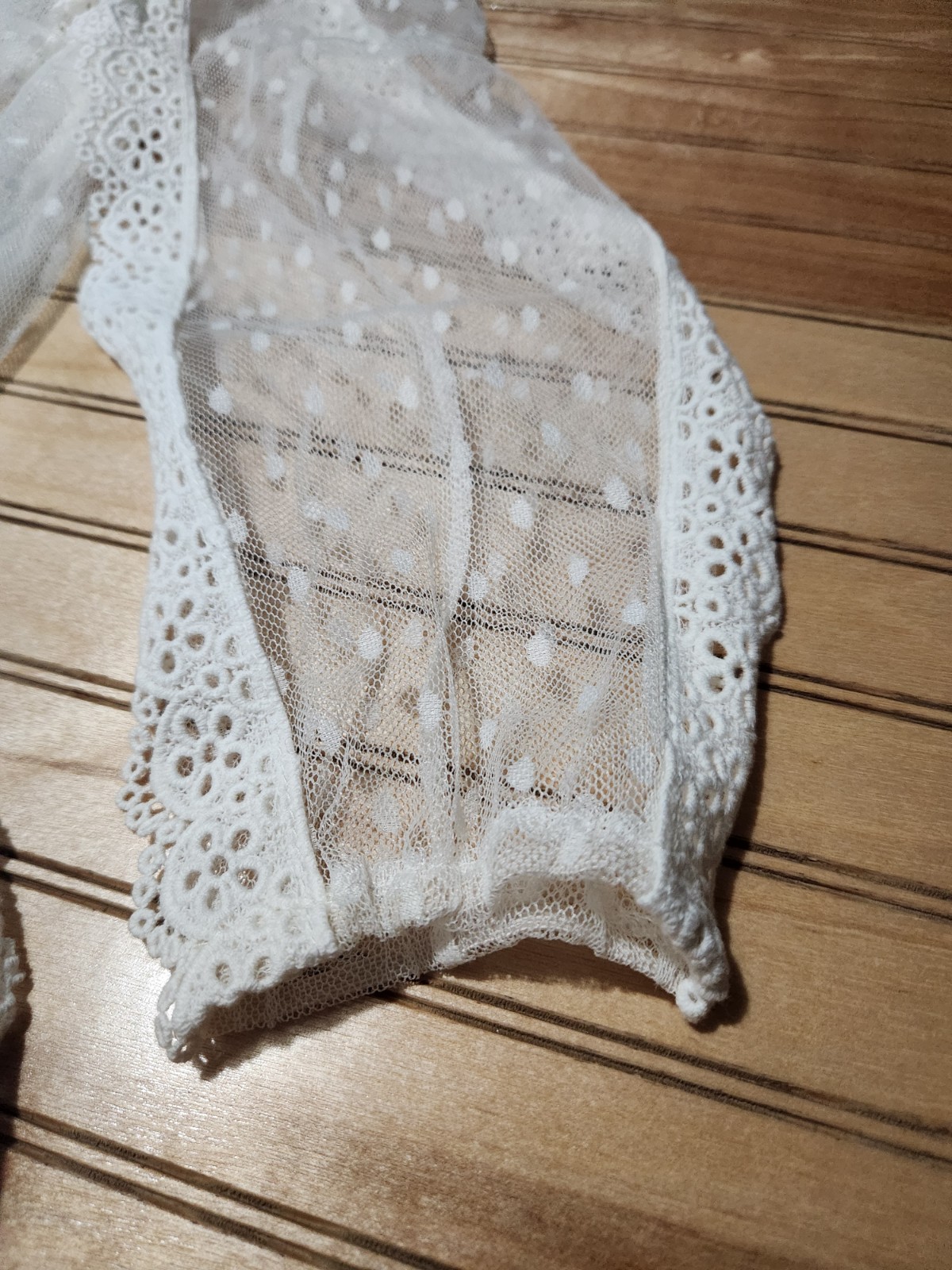 Swiss Dot Mesh Laced Maxi Naked Dress Asymmetric Women M Off White Boho Ethereal