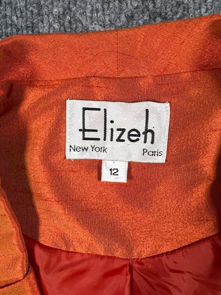 Elizeh New York Paris Orange Shantung Rhinestone Evening Jacket Womens 12
