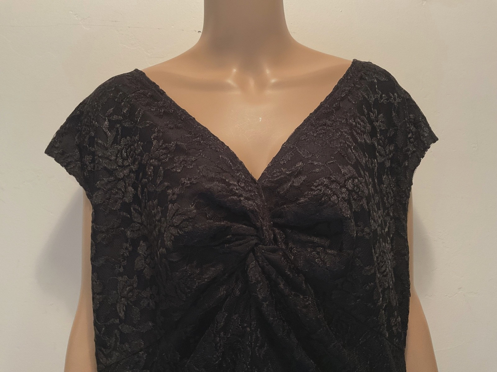 Vintage 1980s Sleeveless Black Satin & Lace Dress Plus Size 18