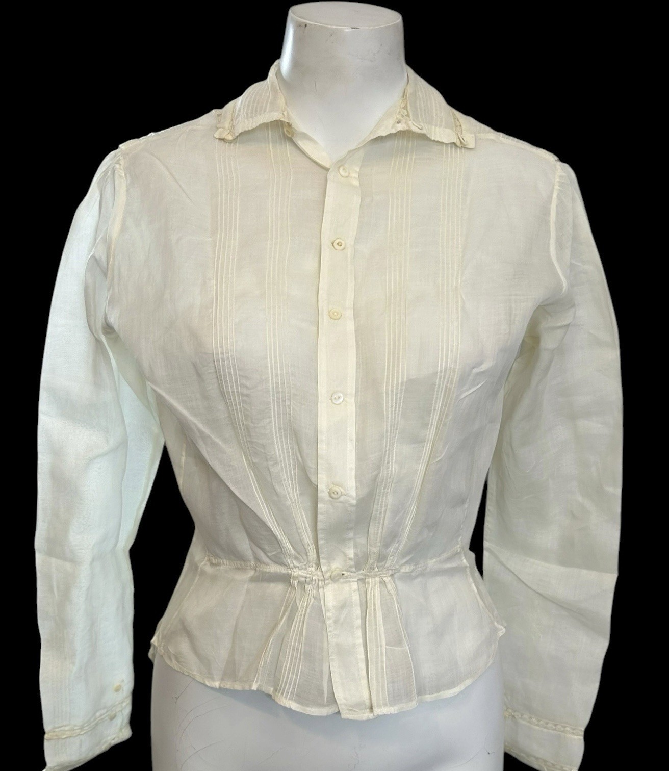 1890s Antique Edwardian White Shirt Waist Blouse Embroidered