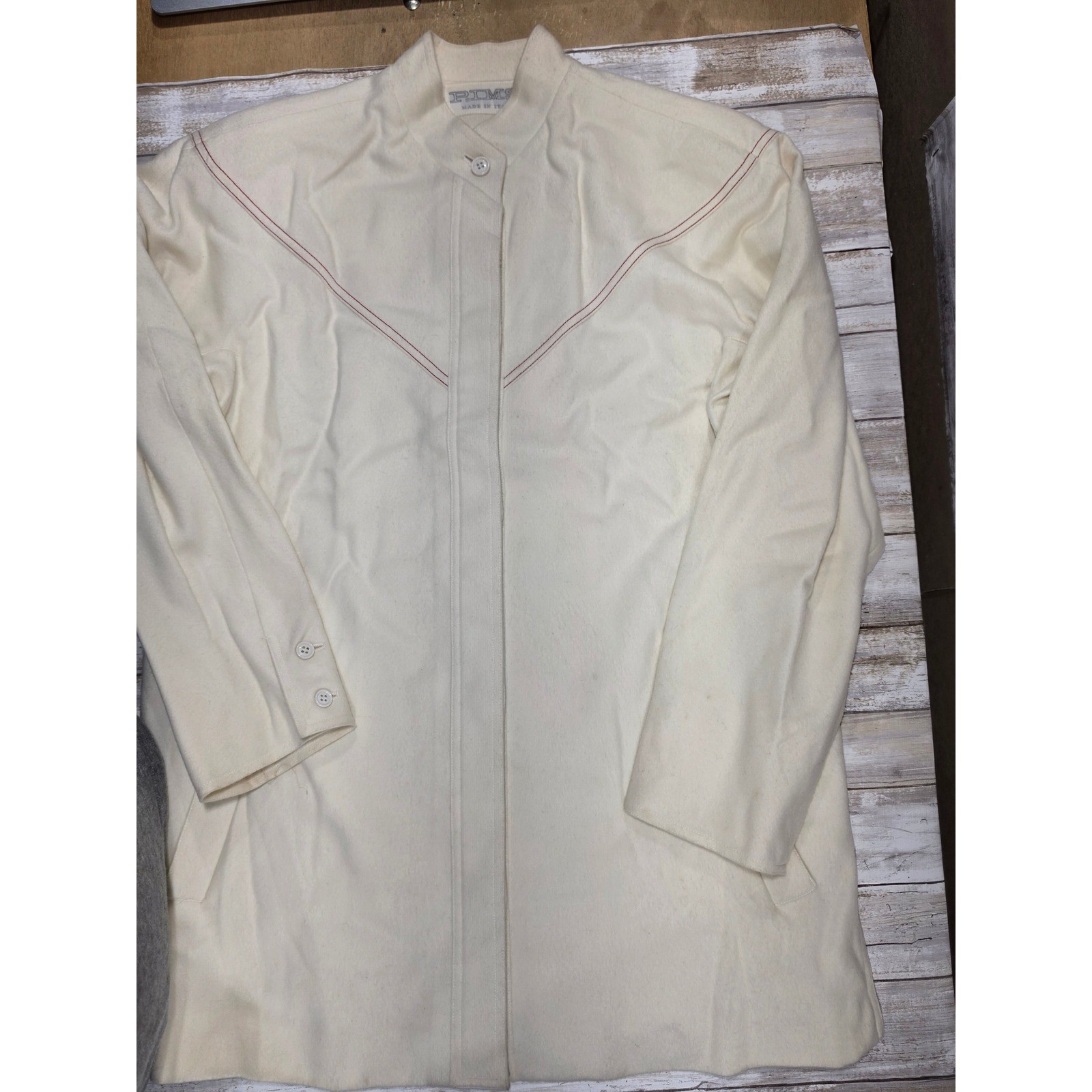 PIMS Made in Italy Vintage Wool Coat Cream Red Contrast Stitching IT 38 US XS/S