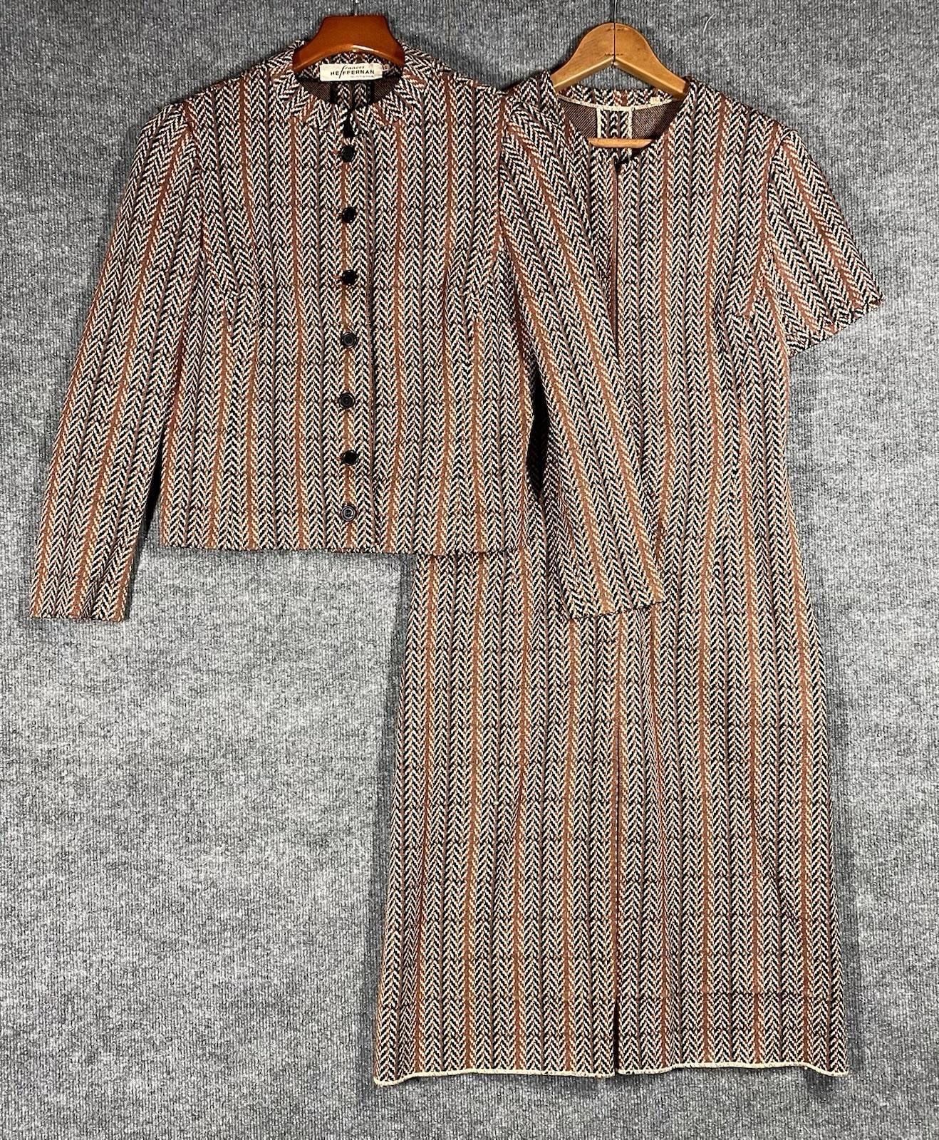 VINTAGE 70s Frances Heffernan Winnetka Wool Jacket Dress Double Knit Herringbone