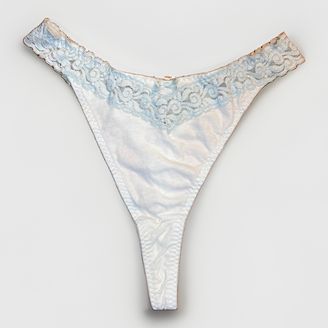 Vtg 90s Maidenform 100% Cotton White & Light Blue Lace Hi Cut Panty Thing