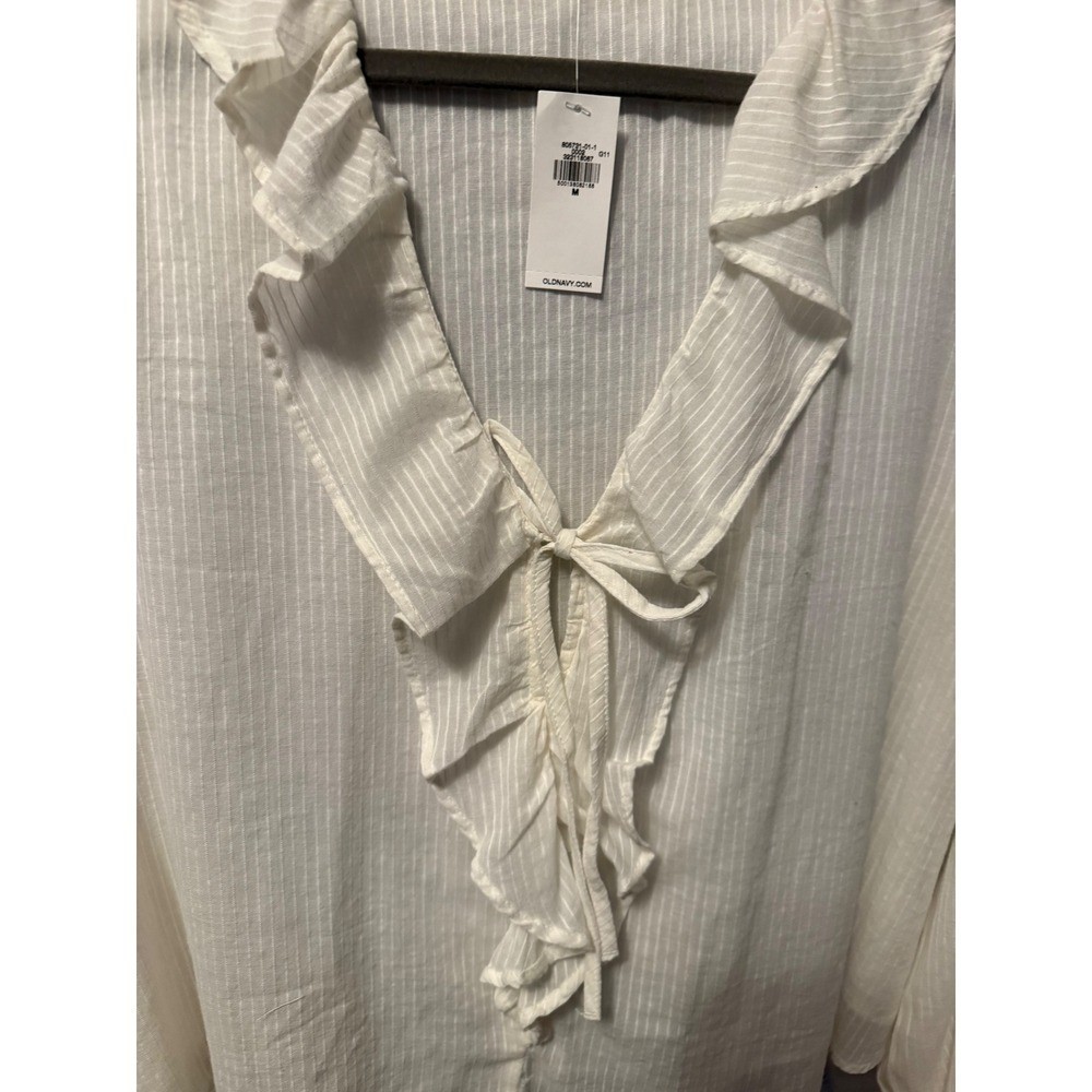 Old Navy Womens White Ruffle Tie-Front V-Neck Striped Blouse Size S NWT Boho