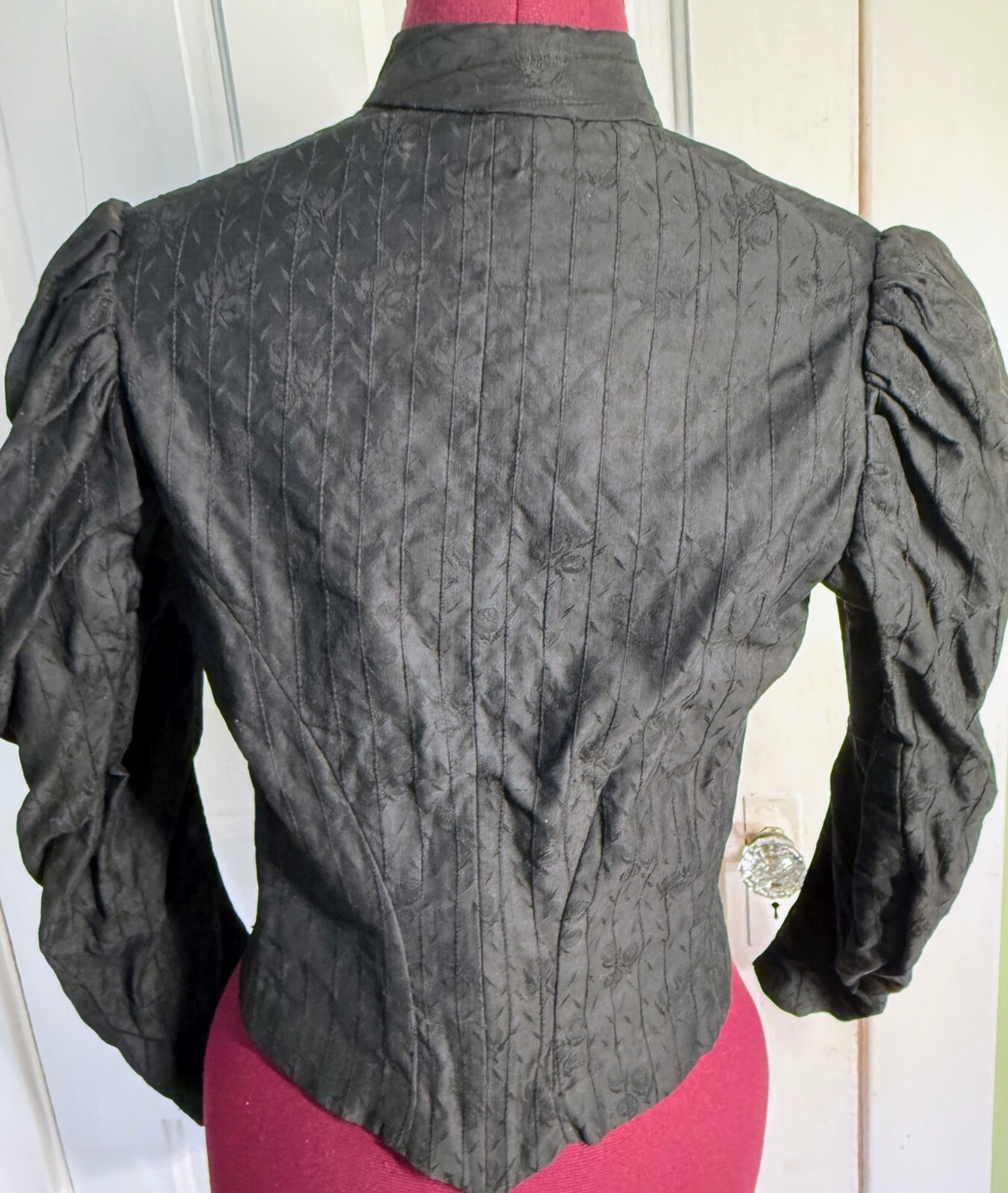 Antique 1880s Black Jacquard Floral Cotton Bodice Top
