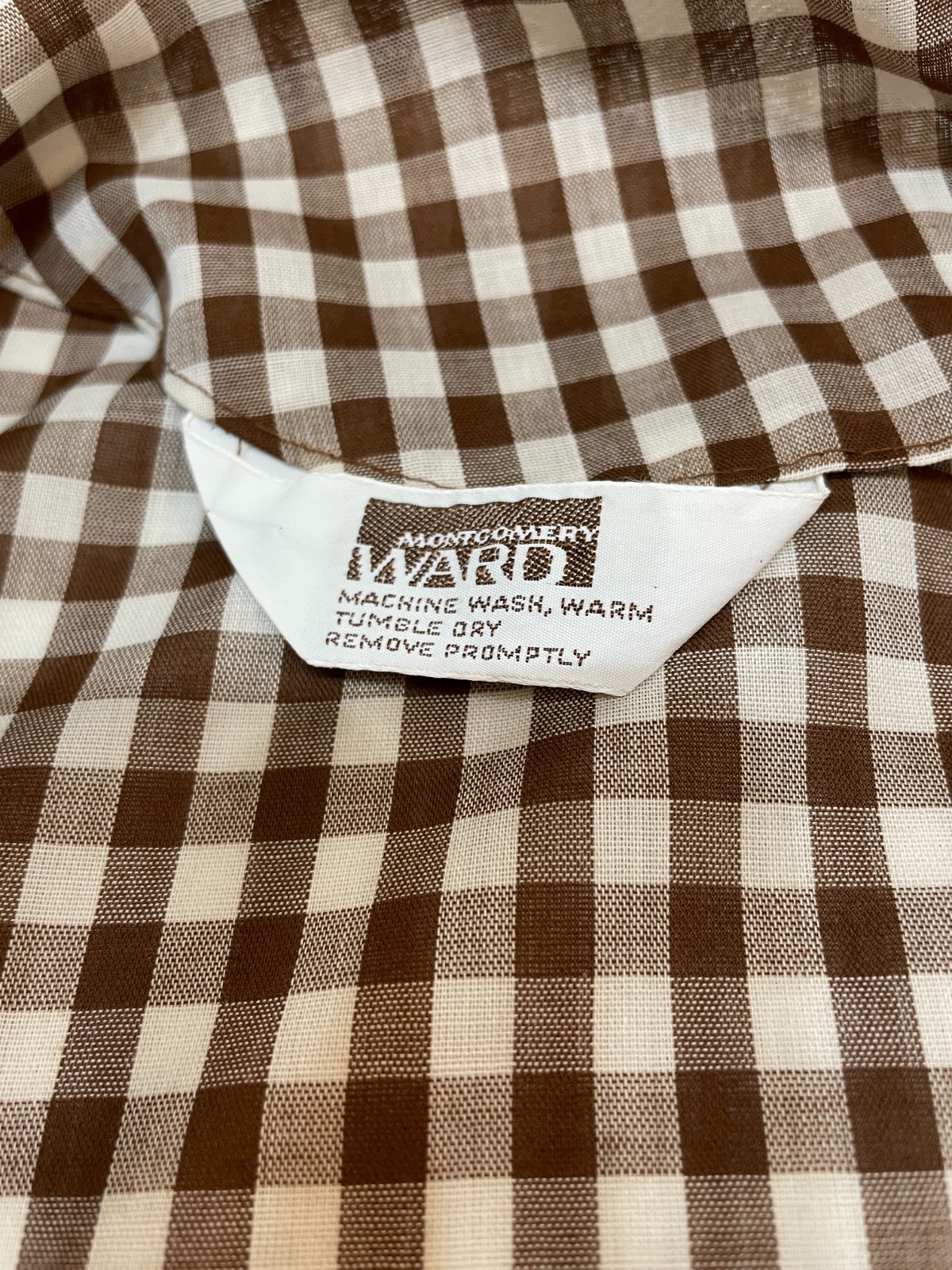Vintage Brown White Gingham Dress Zip Up Embroidery Rockabilly Granny Core