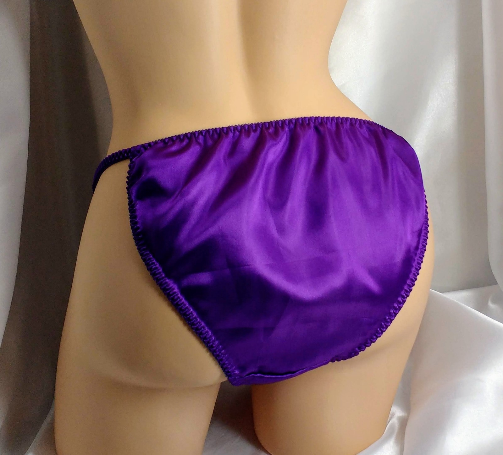 Purple Satin String Bikini panties, classic style fit women and men!