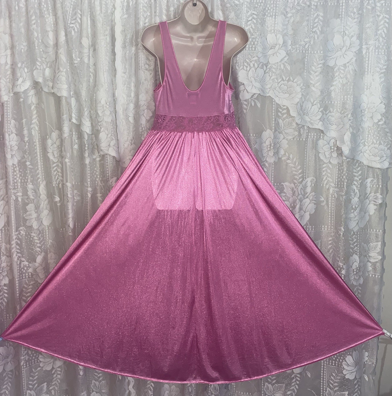 VTG LXL Shadowline DEEP PINK SILKY SOFT Nylon Peignoir Robe Nightgown olga esque