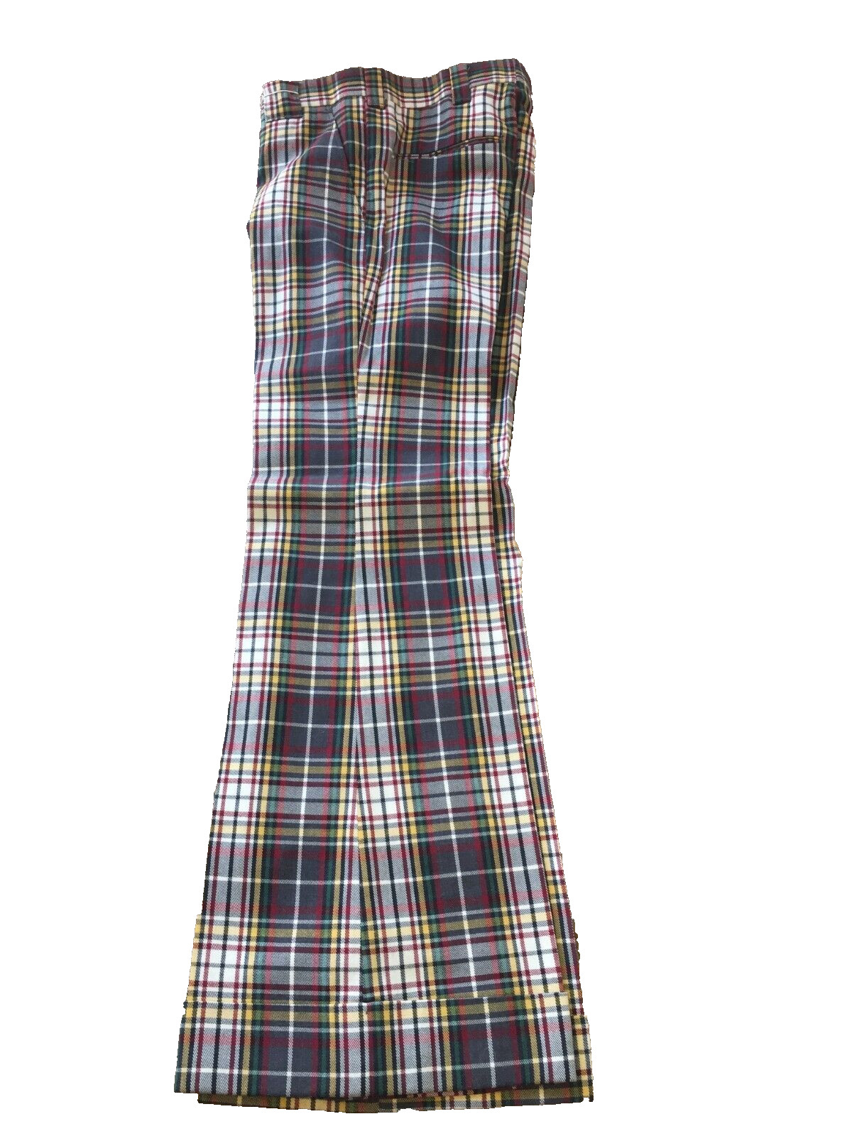 1970s Plaid Pants Bell Bottom Ultra High Waist, 30&Prime; Waist, M