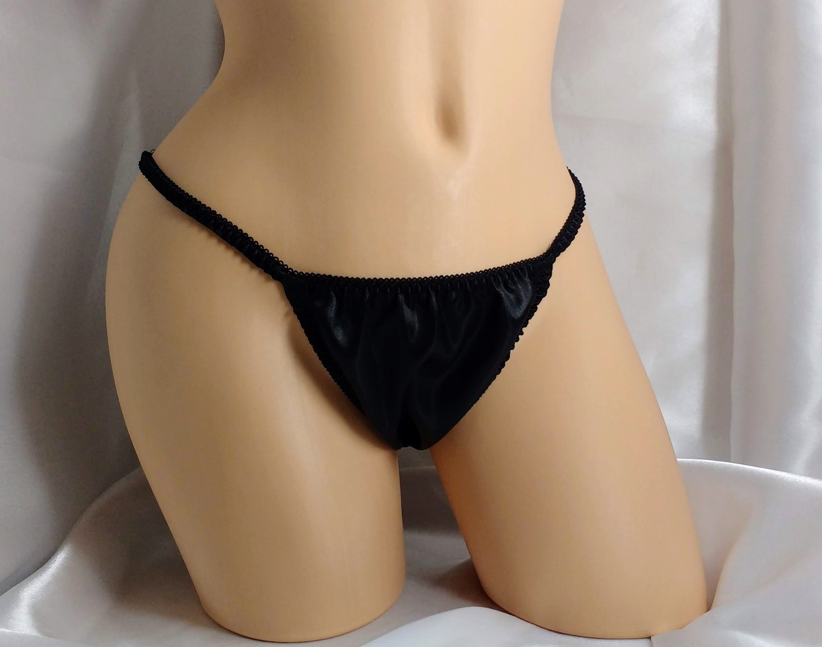 Black Satin String Bikini panties, classic style for women or men!