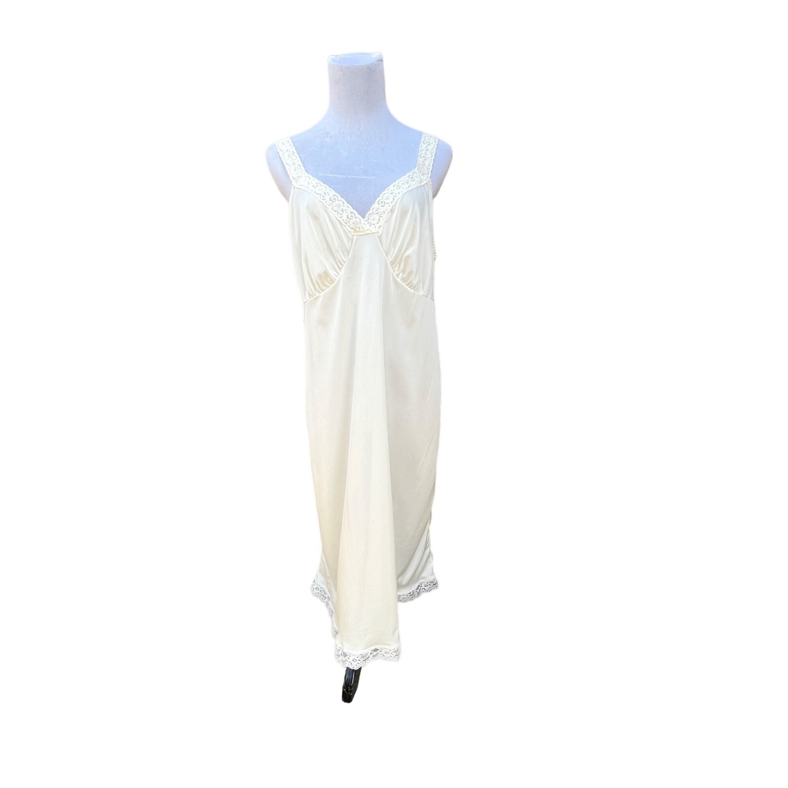 Vtg Dixie Belle Womens Full Slip Size 42 Nylon Wide Lace Stretch Straps Ivory