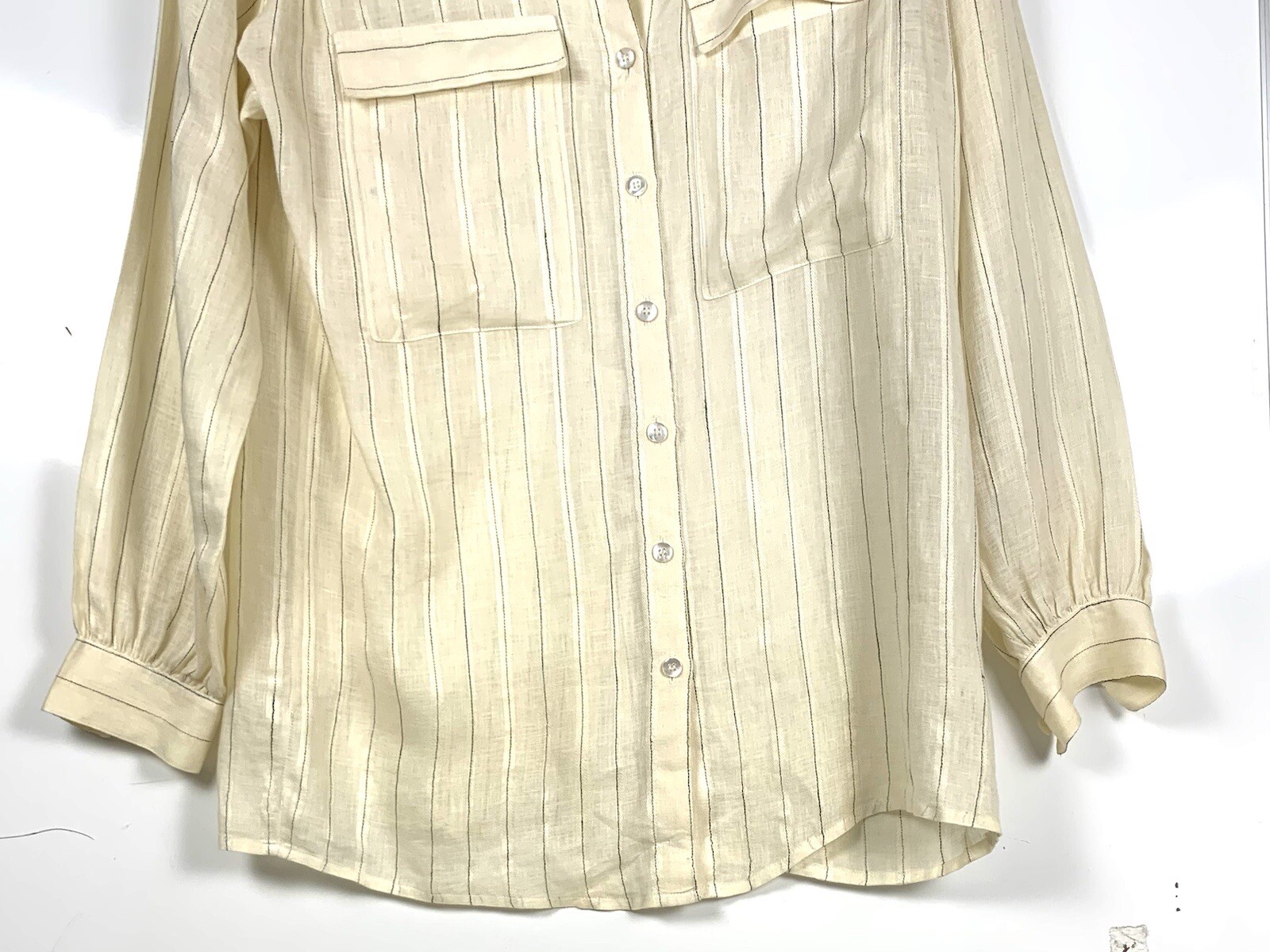 escada by margaretha ley Linen Blend Stripes Blouse Size 34 Beige