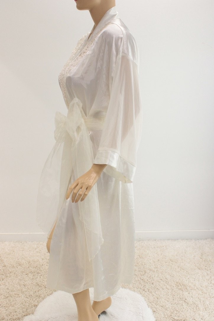 Vtg Long Robe Soft Slippery Satin Plus Size 3X Bridal Lace Shiny Diva Feminine