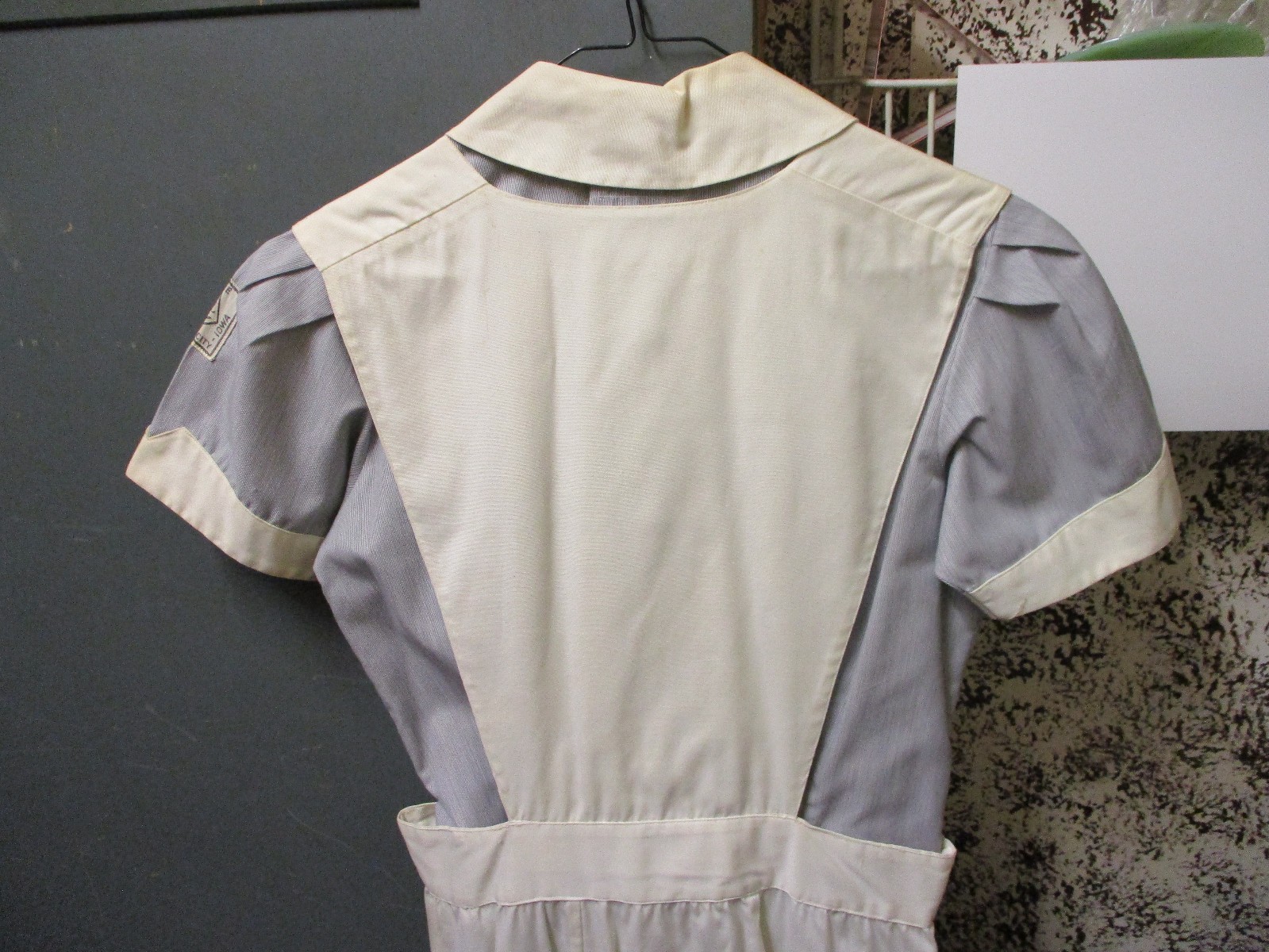 Vintage 60s 70s Gray And White Practical Nurse Uniform Dress / Mason City Iowa