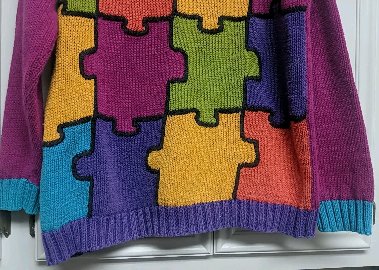 Vintage Reference Point Puzzle Pieces Color Block Sweater Sz M Medium