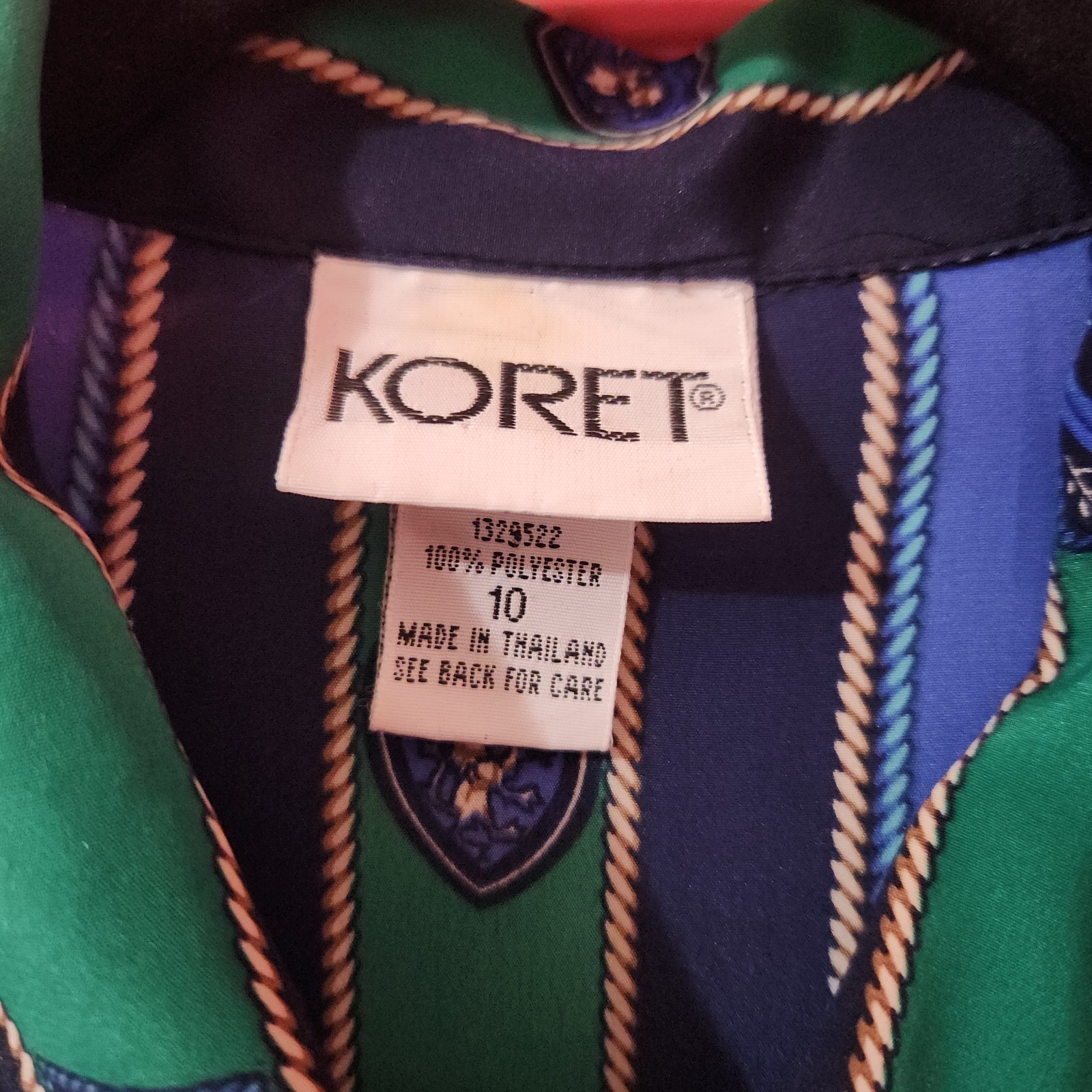 Fancy Elegant Vtg 80s blue green striped equestrian hidden button blouse size 10