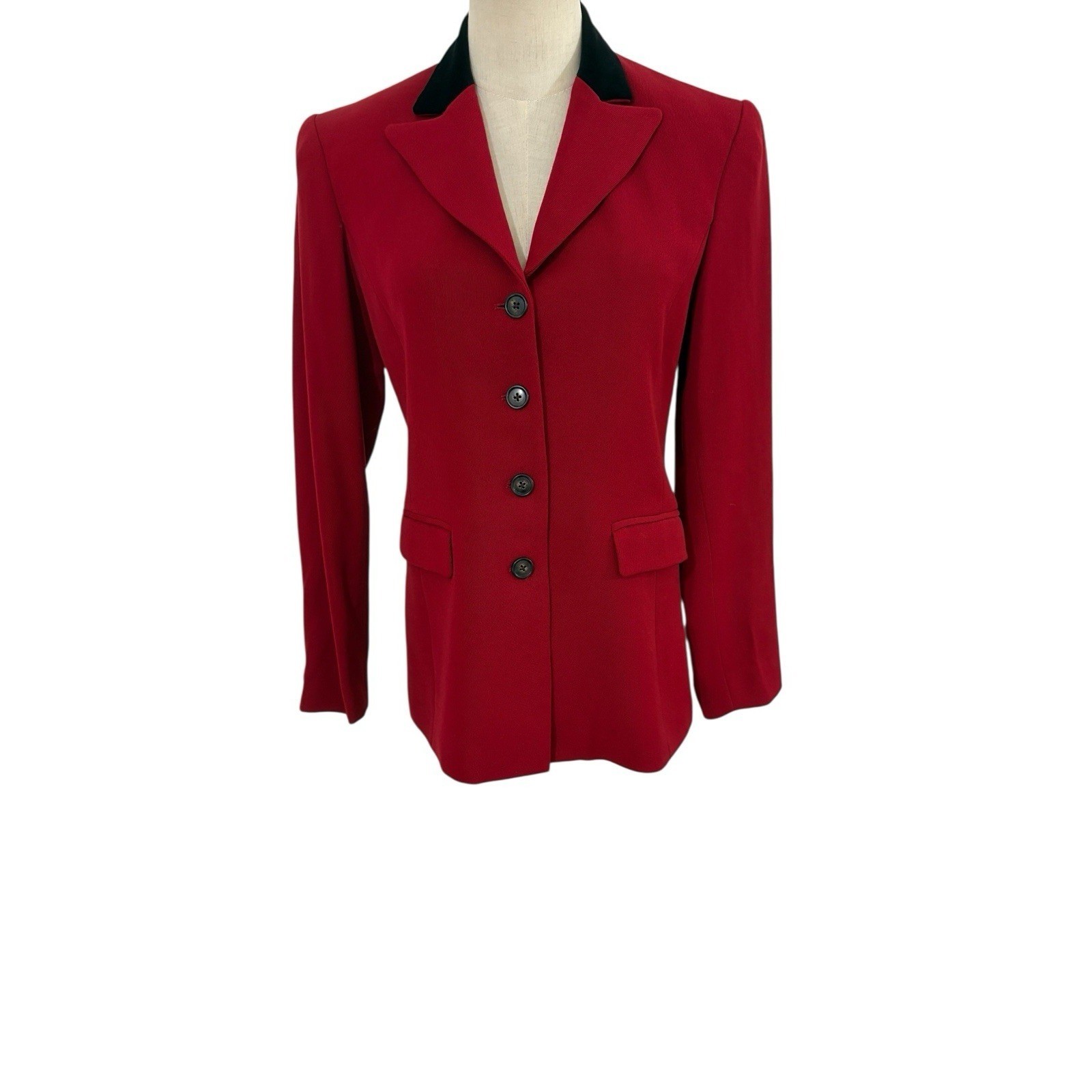 Vtg 90s Harold&rsquo;s Wool Blend Blazer Red Sz 2 Velvet Collar Structured Classic