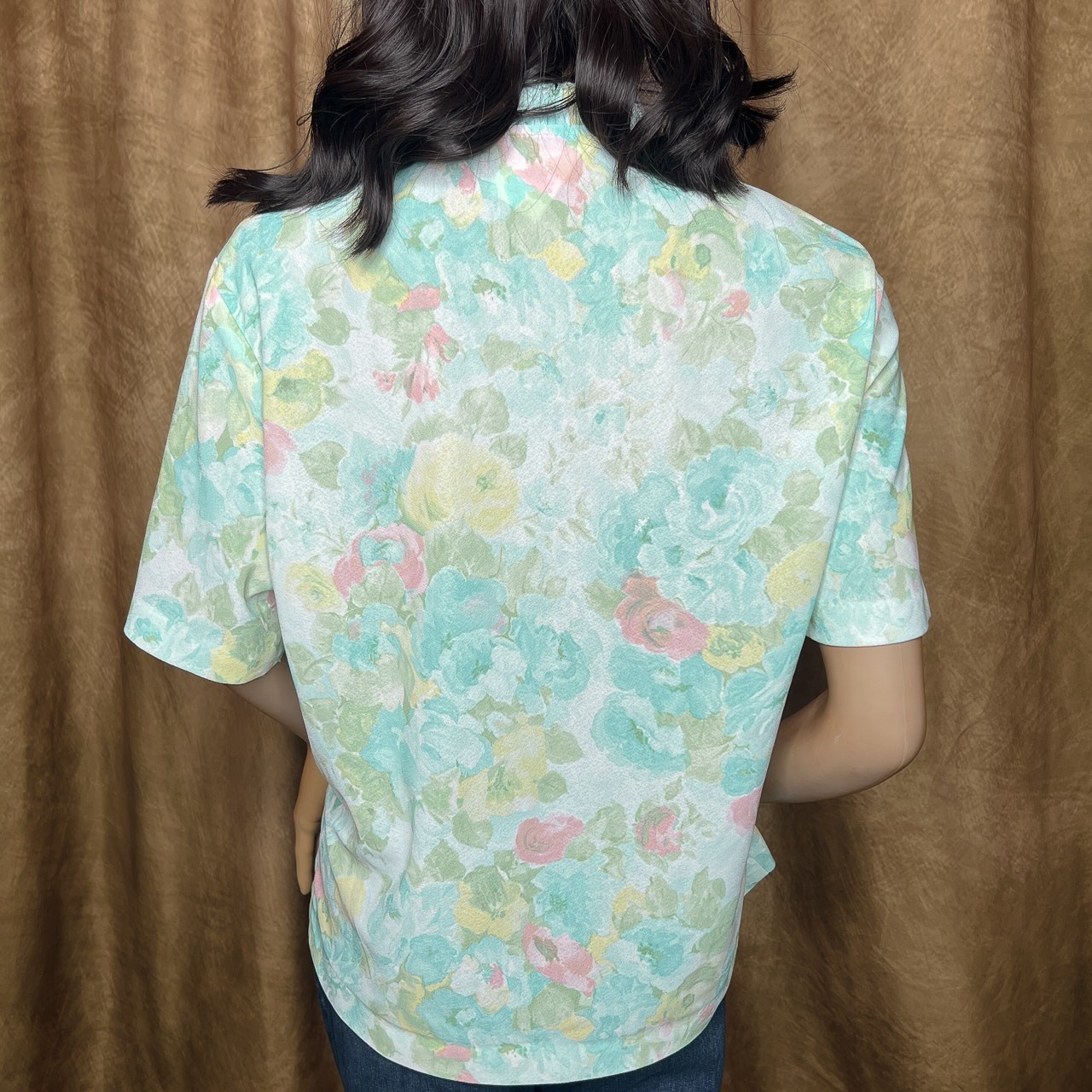Vintage 70s Graff California Wear Floral Polyester Blouse Multicolor Pastel Boho