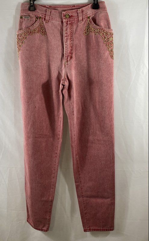Vintage 90s Escada Margaretha Ley Women&rsquo;s Pink Gold Embroidered Jeans Sz 40 (28)