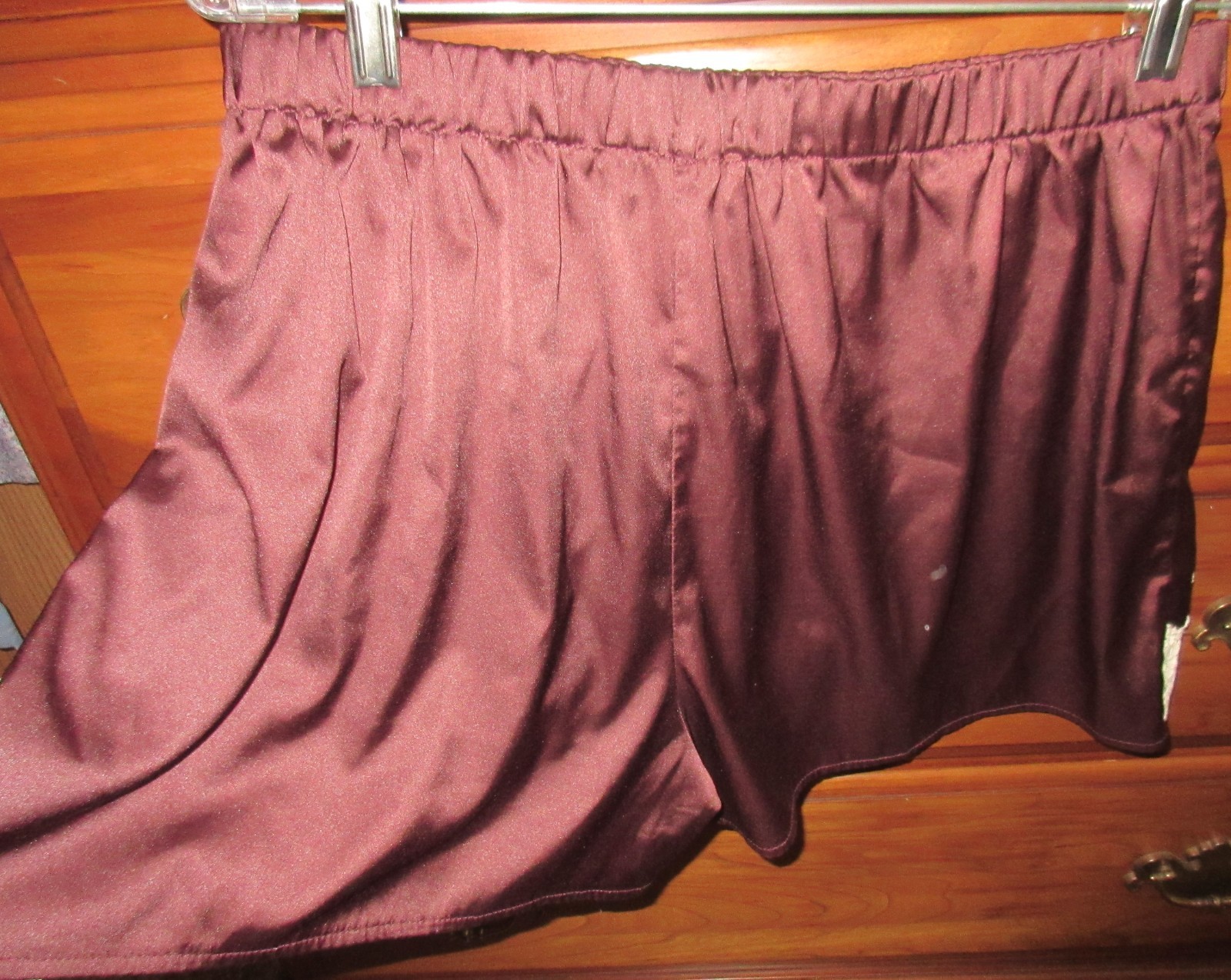 UB DEEP BURGUNDY mega LACE trim POLY SATIN silky sleep shorts IVORY LACE size XL