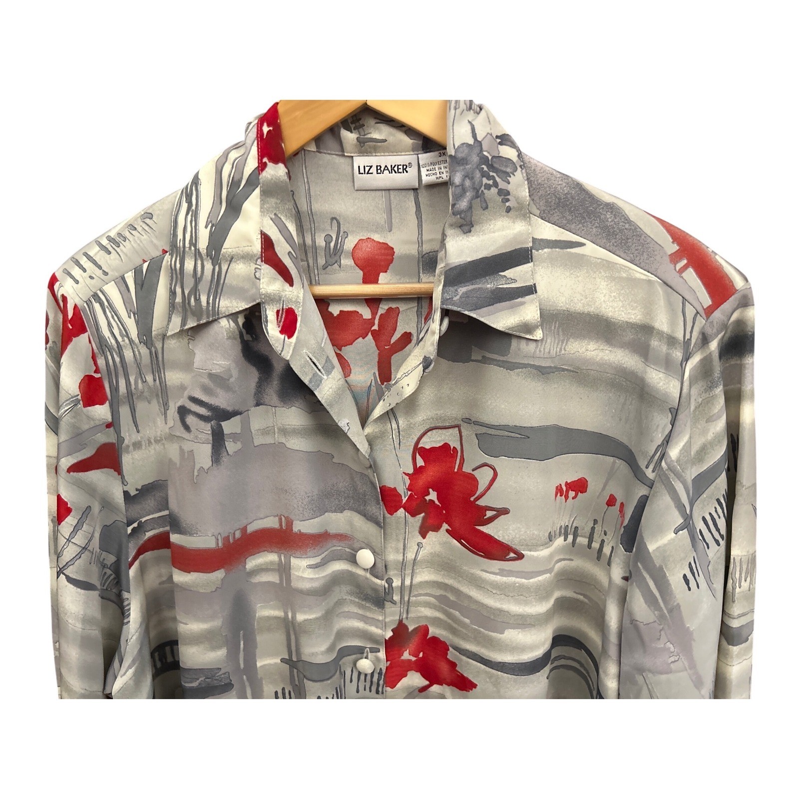 Vintage Liz Baker Blouse Abstract Floral Art to Wear Modernist Gaphic Painterly