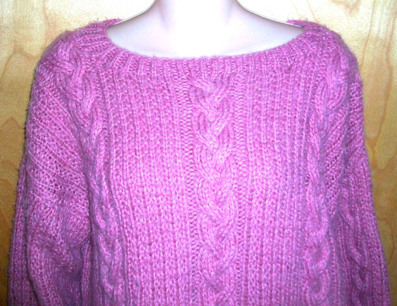 Women&rsquo;s Vintage Mauve Pink Purple Acrylic Knit Pullover Boatneck Sweater LARGE