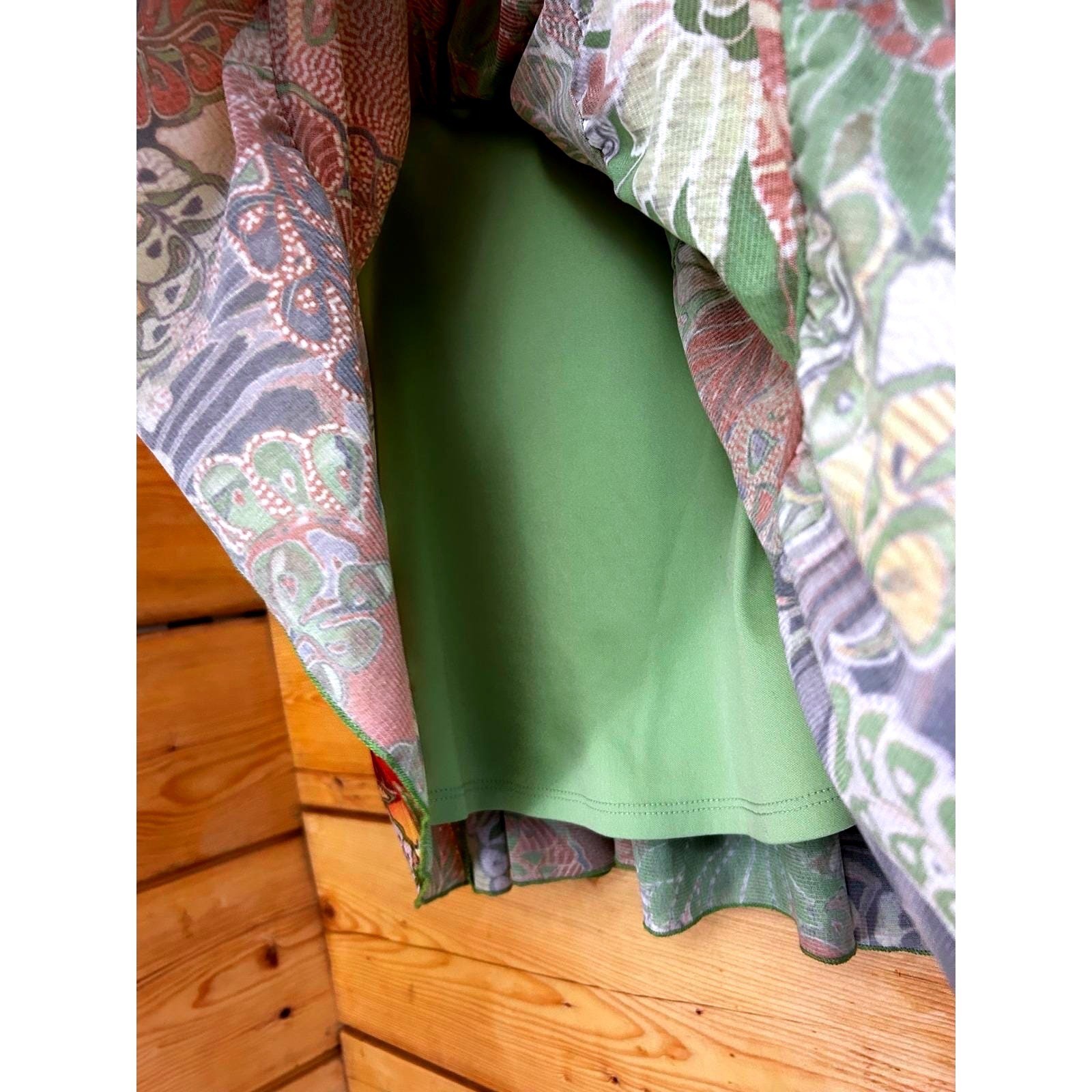 Vintage Mini Skirt Women Large Green Yellow Floral Boho Amy&rsquo;s Closet Rare Unique