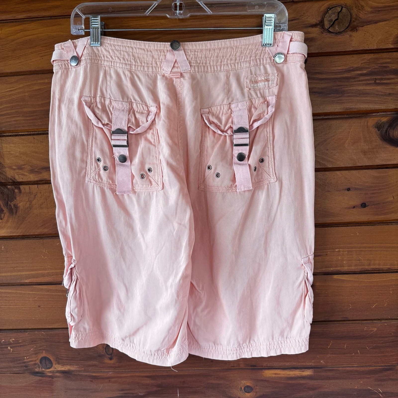 VTG Y2K DANANG Melon Blush Pink Silk Low Rise Embroidered Cargo Shorts Size M
