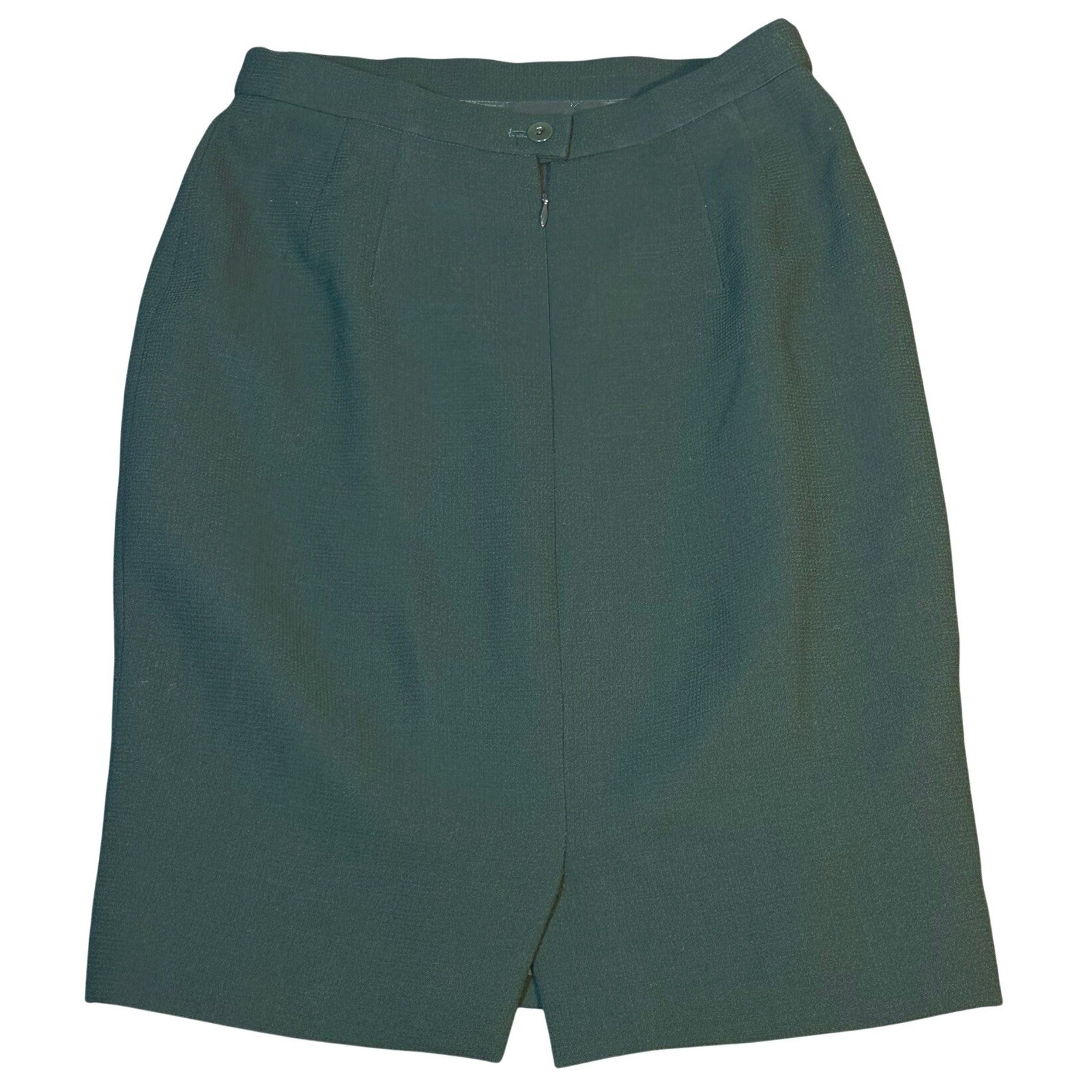 Escada Margaretha Ley Vintage Forest Green Pure New Wool Pencil Skirt 38 Classic