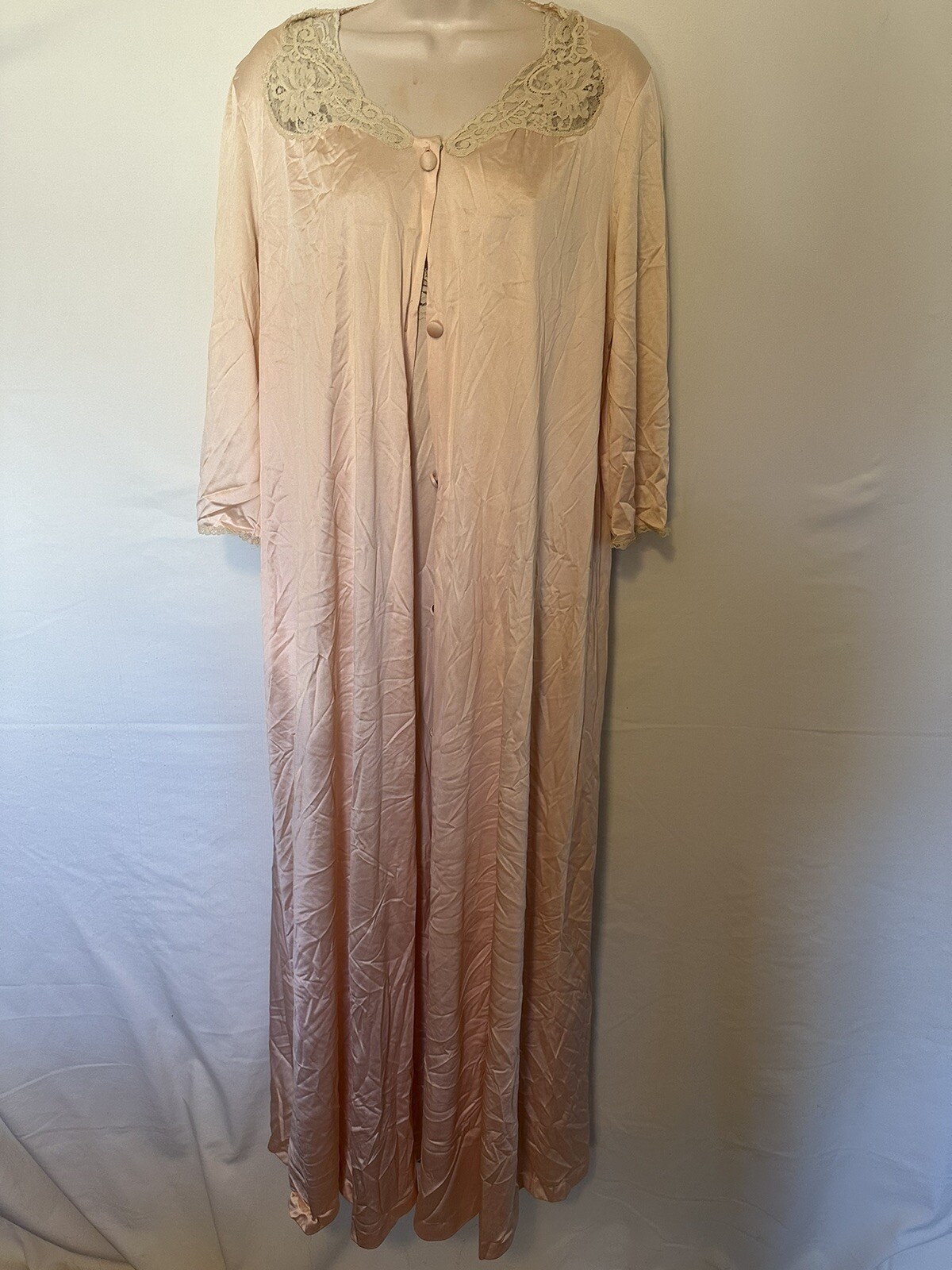 Vanity Fair Vintage nightgown peach beige trimmed 36/SML robe glamour boudoir