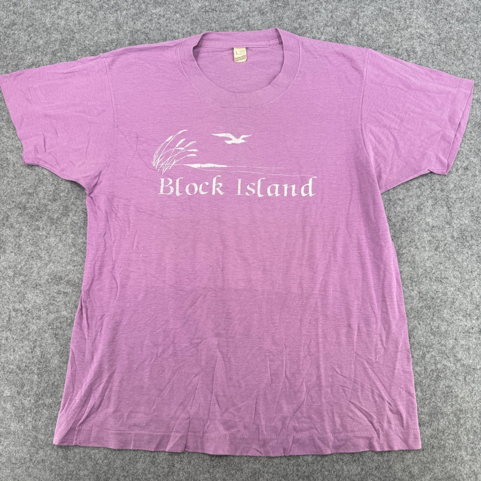 Vintage 80s Screen Stars Block Island T Shirt Purple Single Stitch Large USA