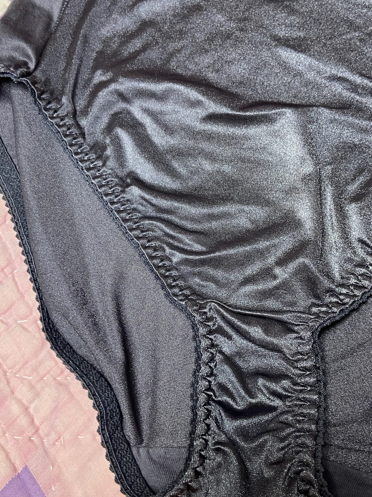 Vtg Vassarette Glossy Satin Black Panties Large Sissy Nylon Blend