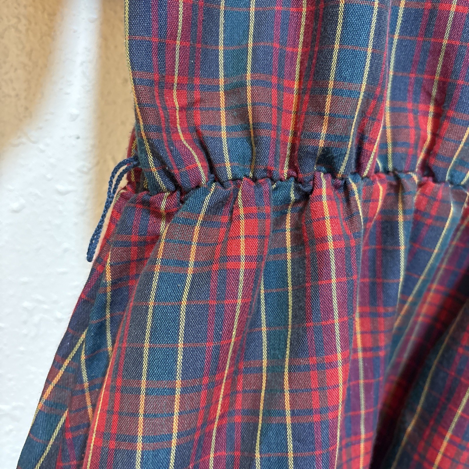 80’s Tartan Ruffled Front Plaid Red Green Yellow Plaid Western Prairie Dress