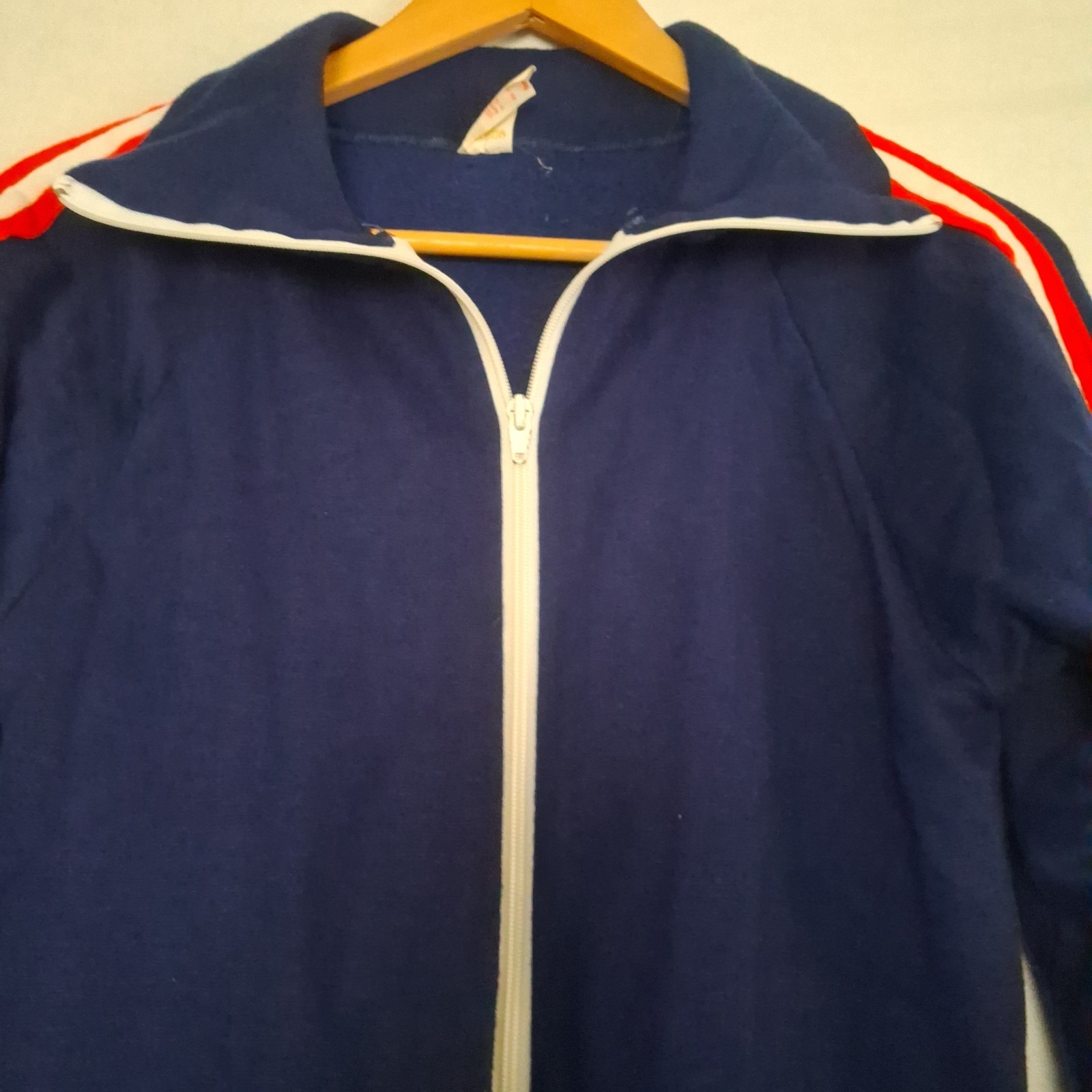 Vintage 70s 80s Track Jacket Small Navy Blue Red White Stripe Creslan Acrylic
