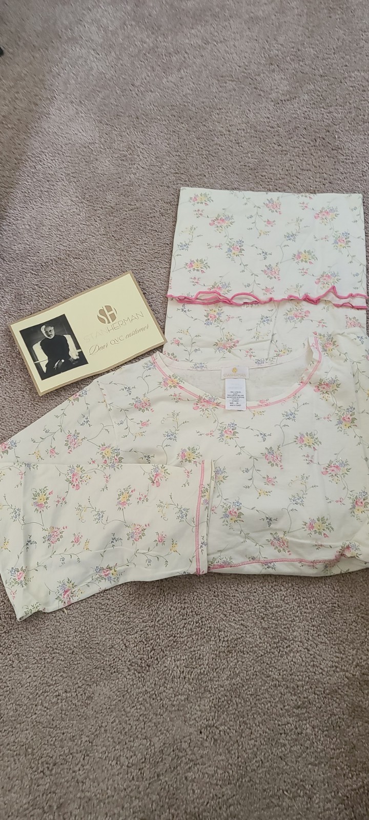 new Stan Herman 1X Womens IVORY FLORAL LONG SLEEVES Nightgown