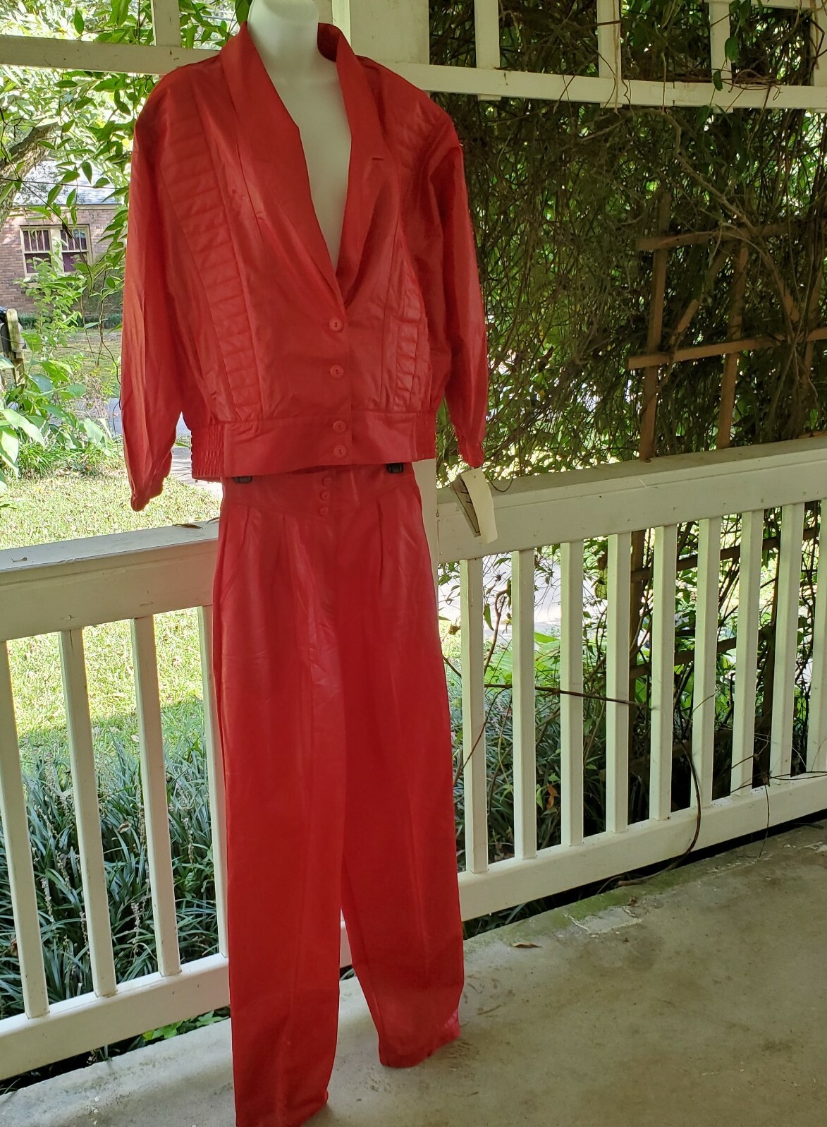 Vintage 80s Red Jacket Pants Batwing Sleeves High Waist Costume Movie Stage New
