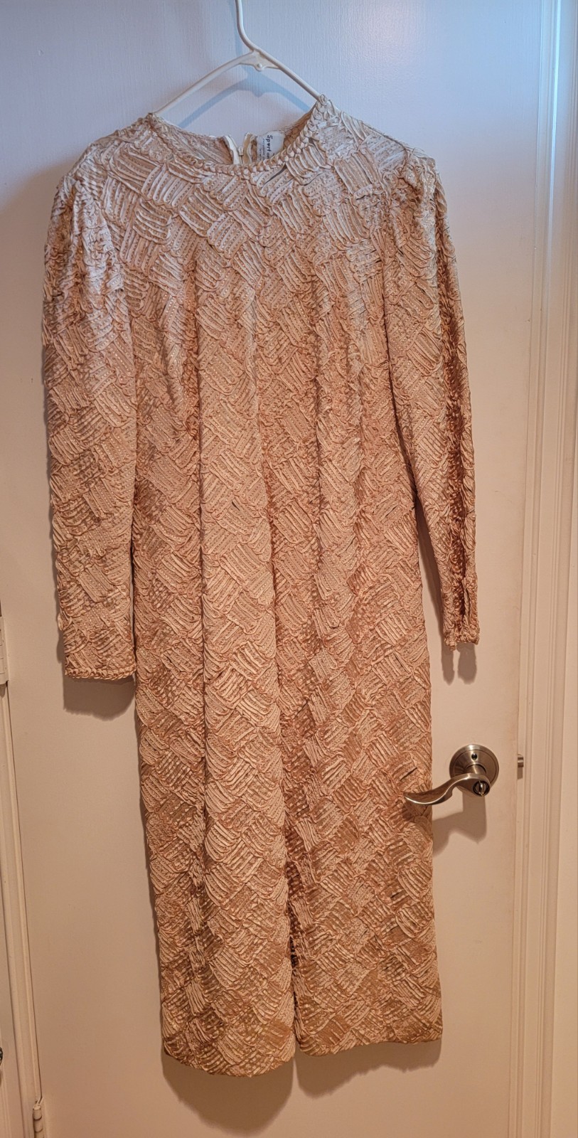 1980s Dress Beige Ribbon 80s&rsquo;Size M/L