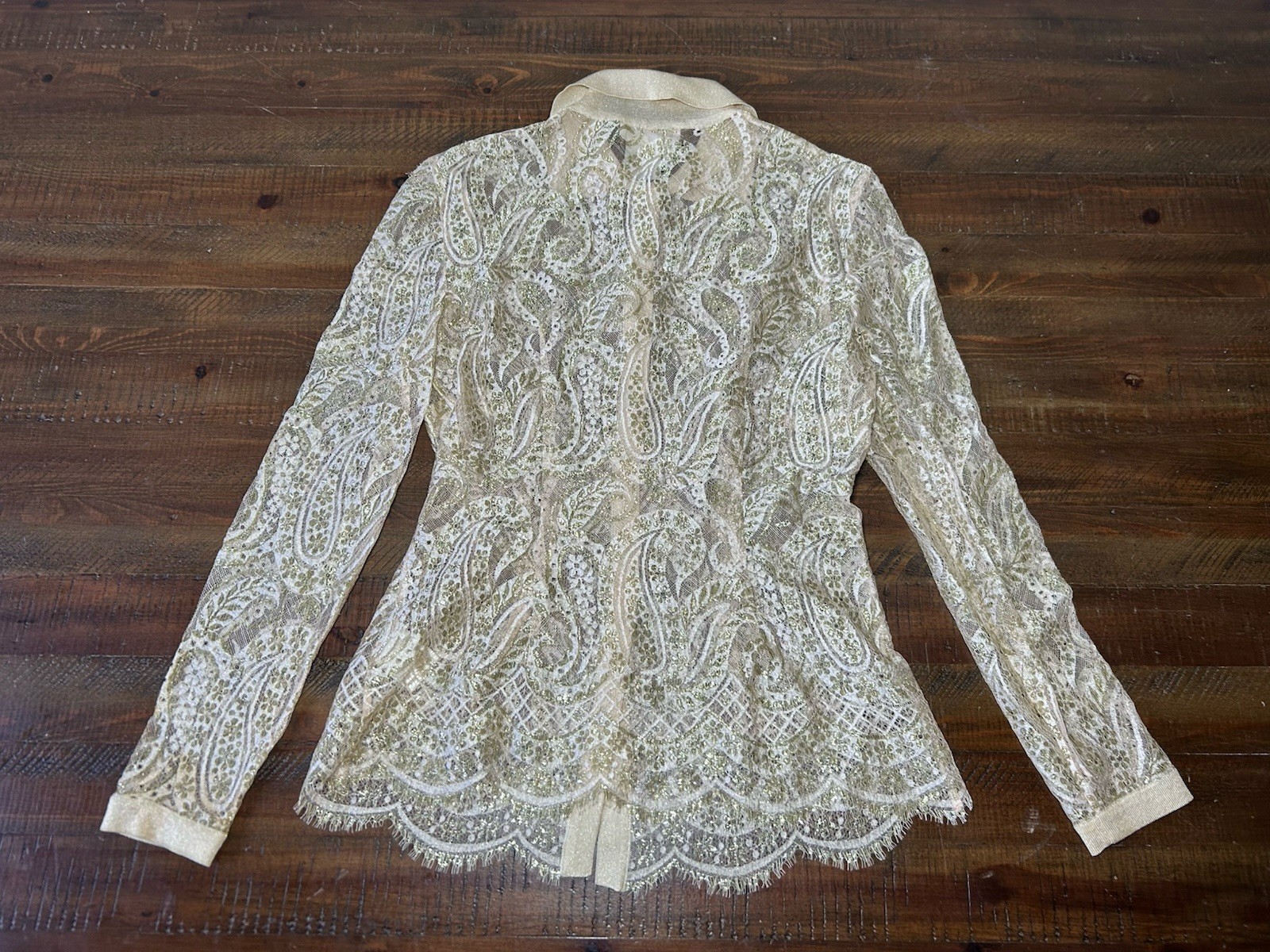 ❌damaged ❌ Escada Gold Lace Blouse Sheer Metallic Vintage Size 40 Designer