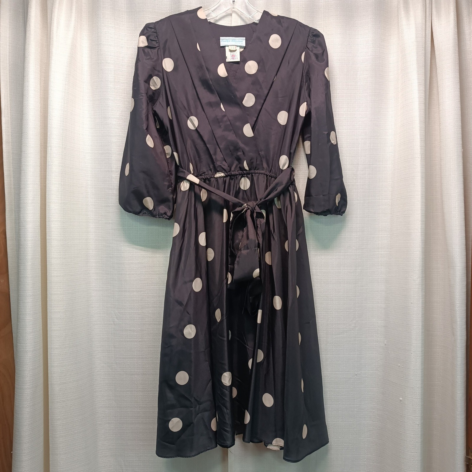 Vtg 70s 80s Cora&rsquo;s Closet Polka Dot Midi Dress Black White ILGWU Made in USA 10P