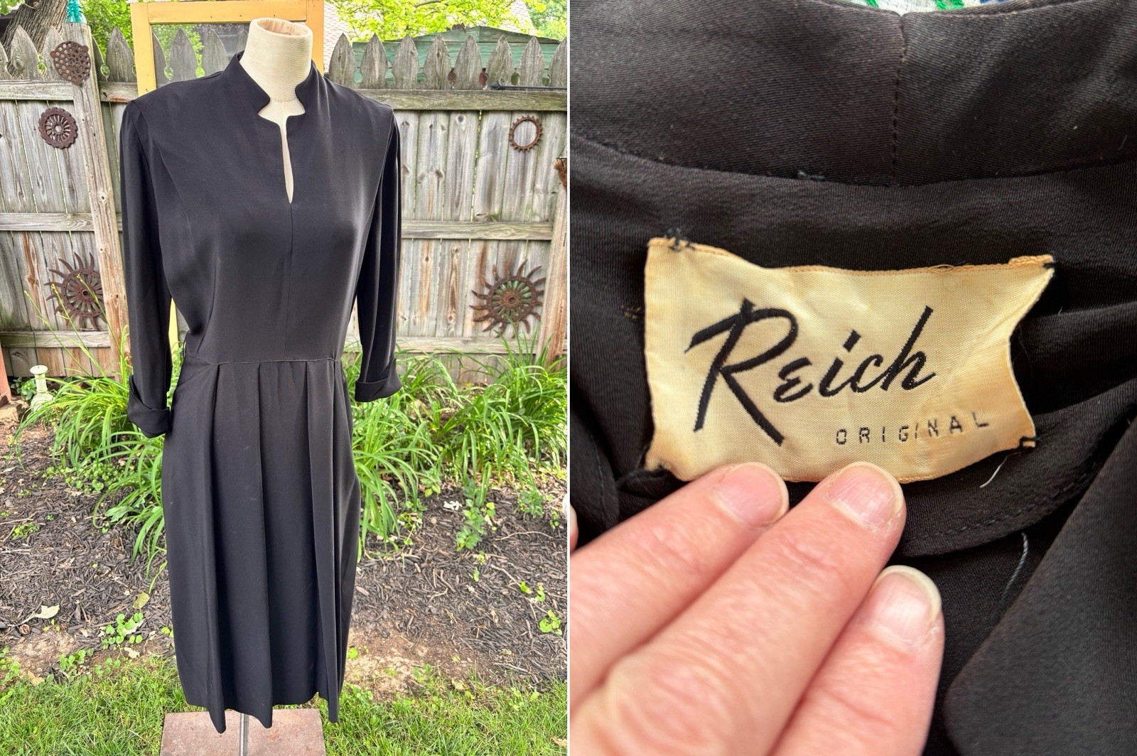 1940s Black Dress Rayon WWII REICH Original Goth Wednesday 36x28x36&Prime; Med