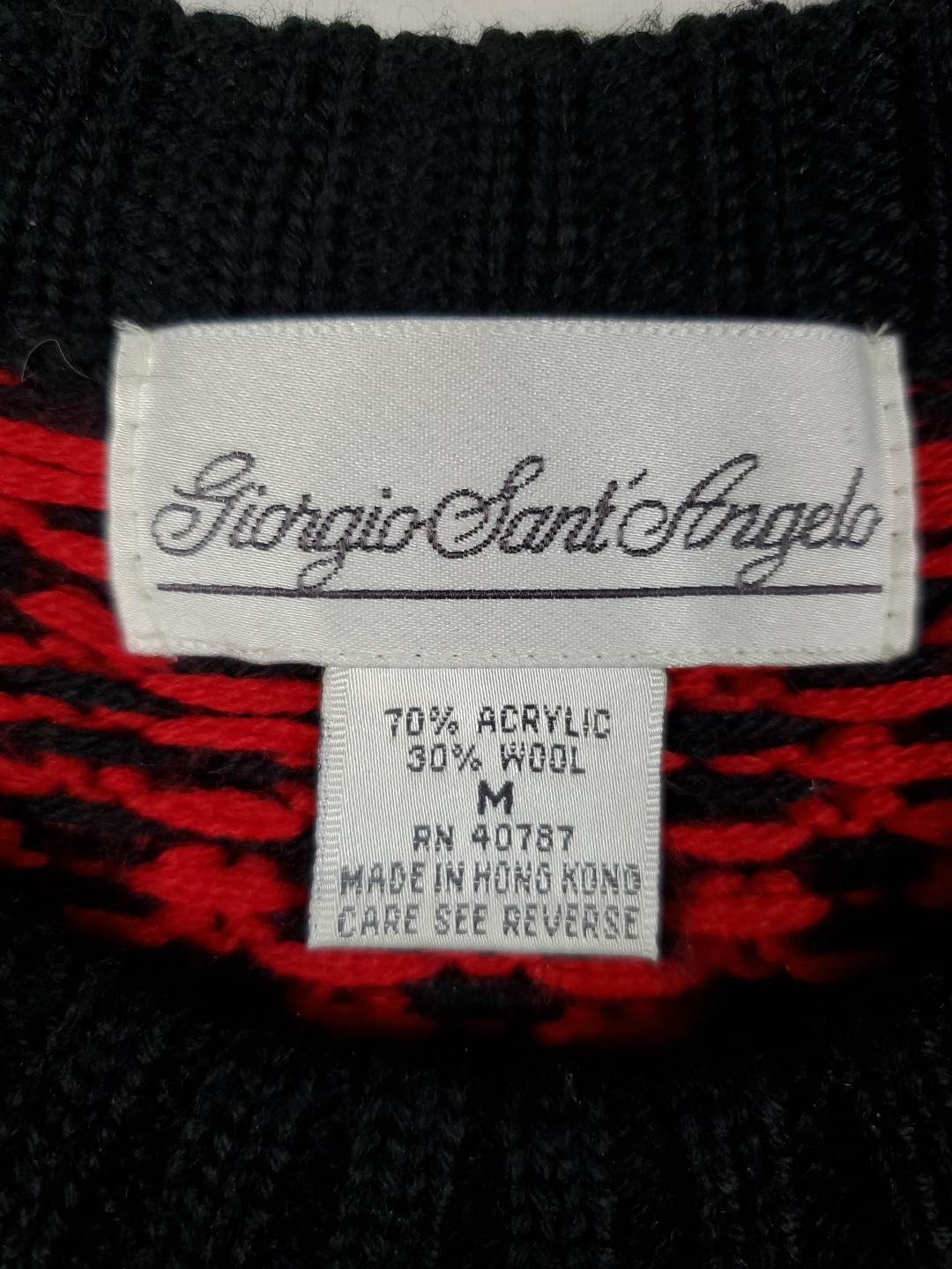 Giorgio Sant Angelo Black Christmas Sweater Grandma Adult M Acrylic Wool 1980s