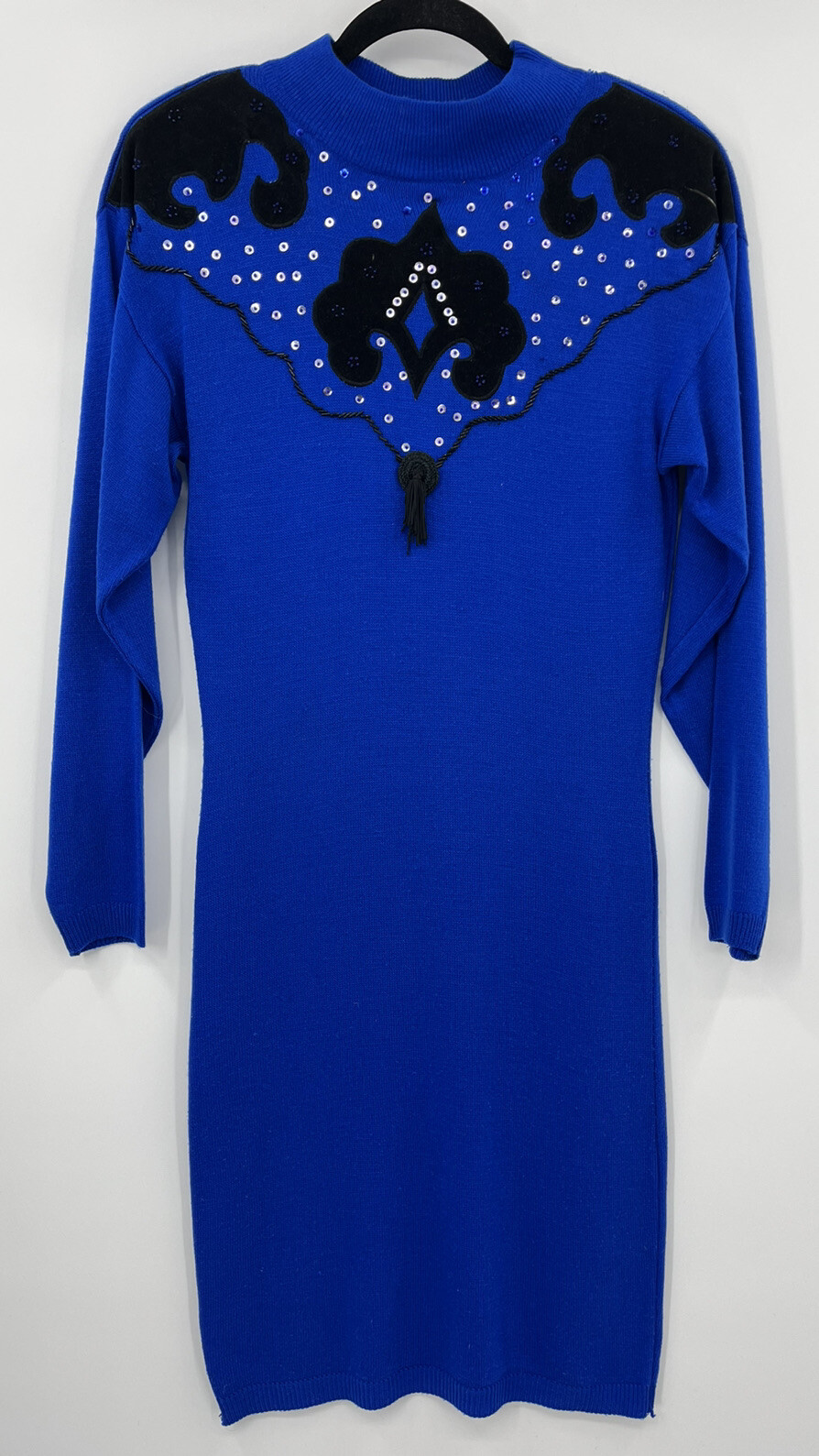 Vintage A&rsquo;Milano Small Royal Blue Beaded Dolman Sleeve Sweater Dress Sequins