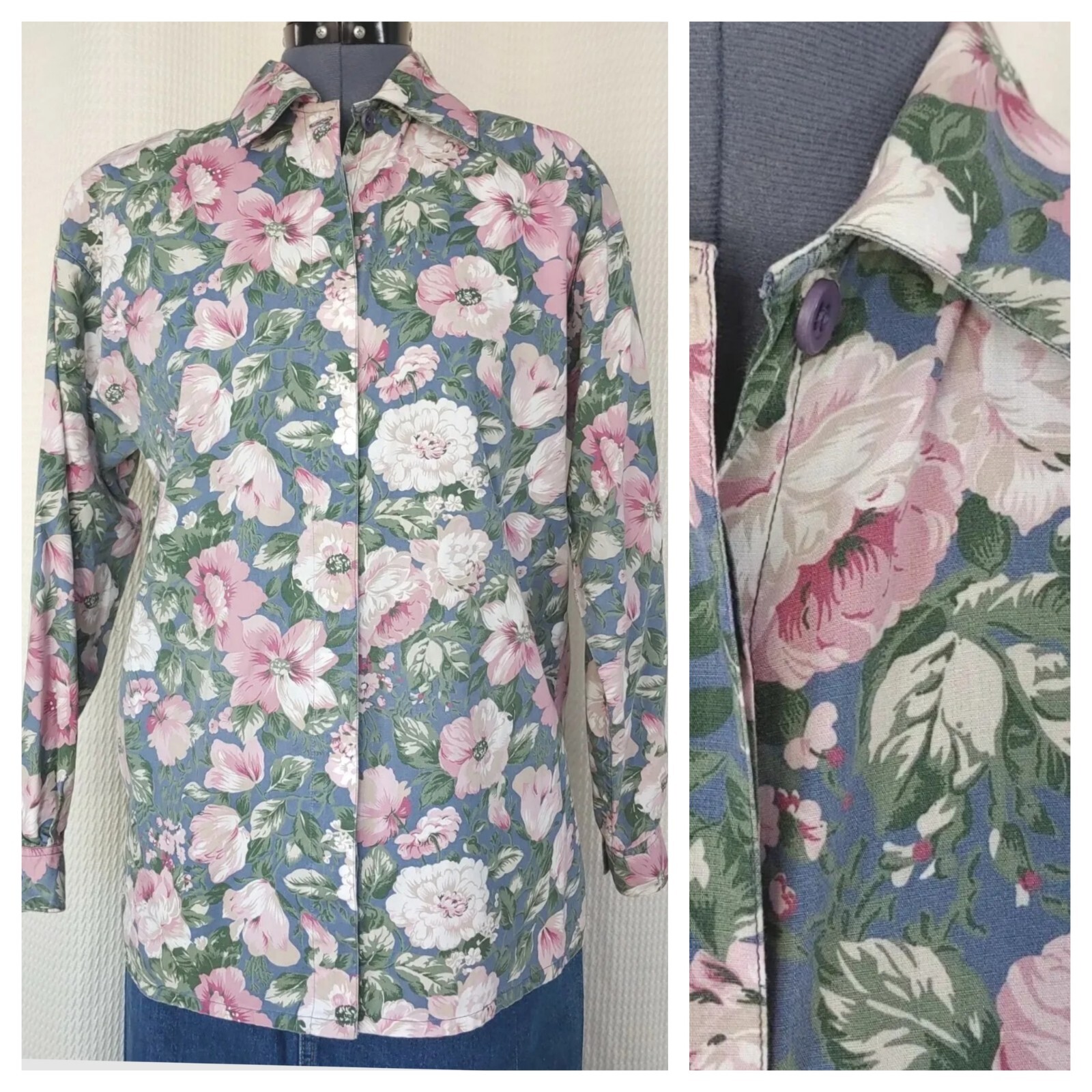 Vintage Krazy Kat Lt Purple Oversized Top with Pink & White Flowers Size Small