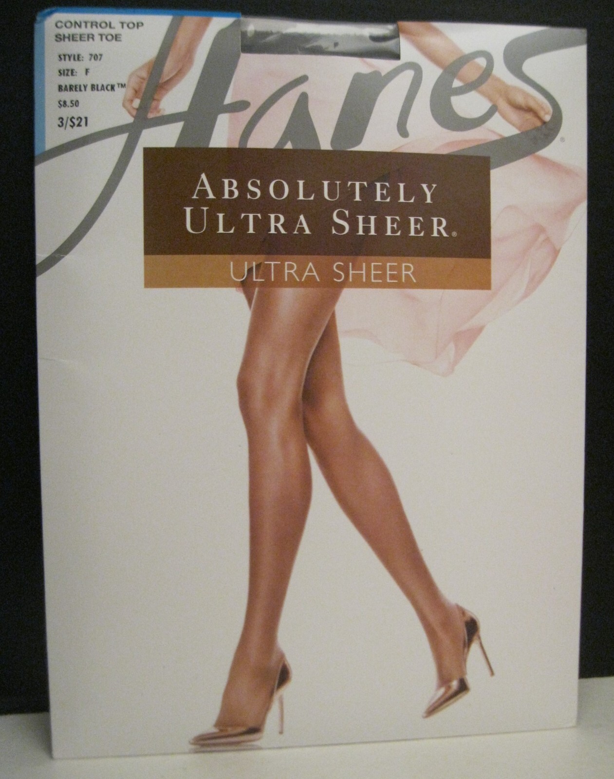 HANES ABSOLUTELY ULTRA SHEER PANTY HOSE CONTROL TOP SHEER TOE SIZE F BLACK NEW!!