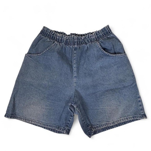 Vintage Ciscane Blues Denim Elastic Waist Shorts (Size 14) Waist 30-32&Prime;