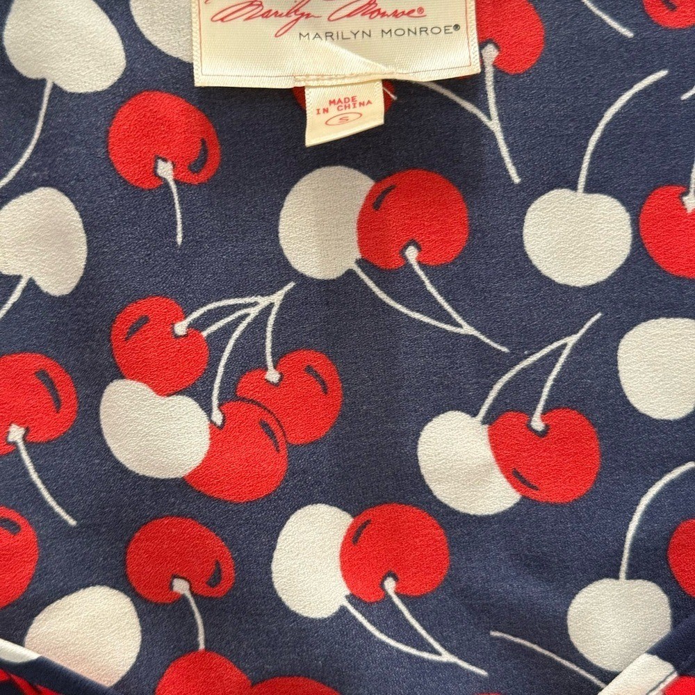 Retro inspired Red & White Cherry Print Navy Summer dress with Keyhole back. S