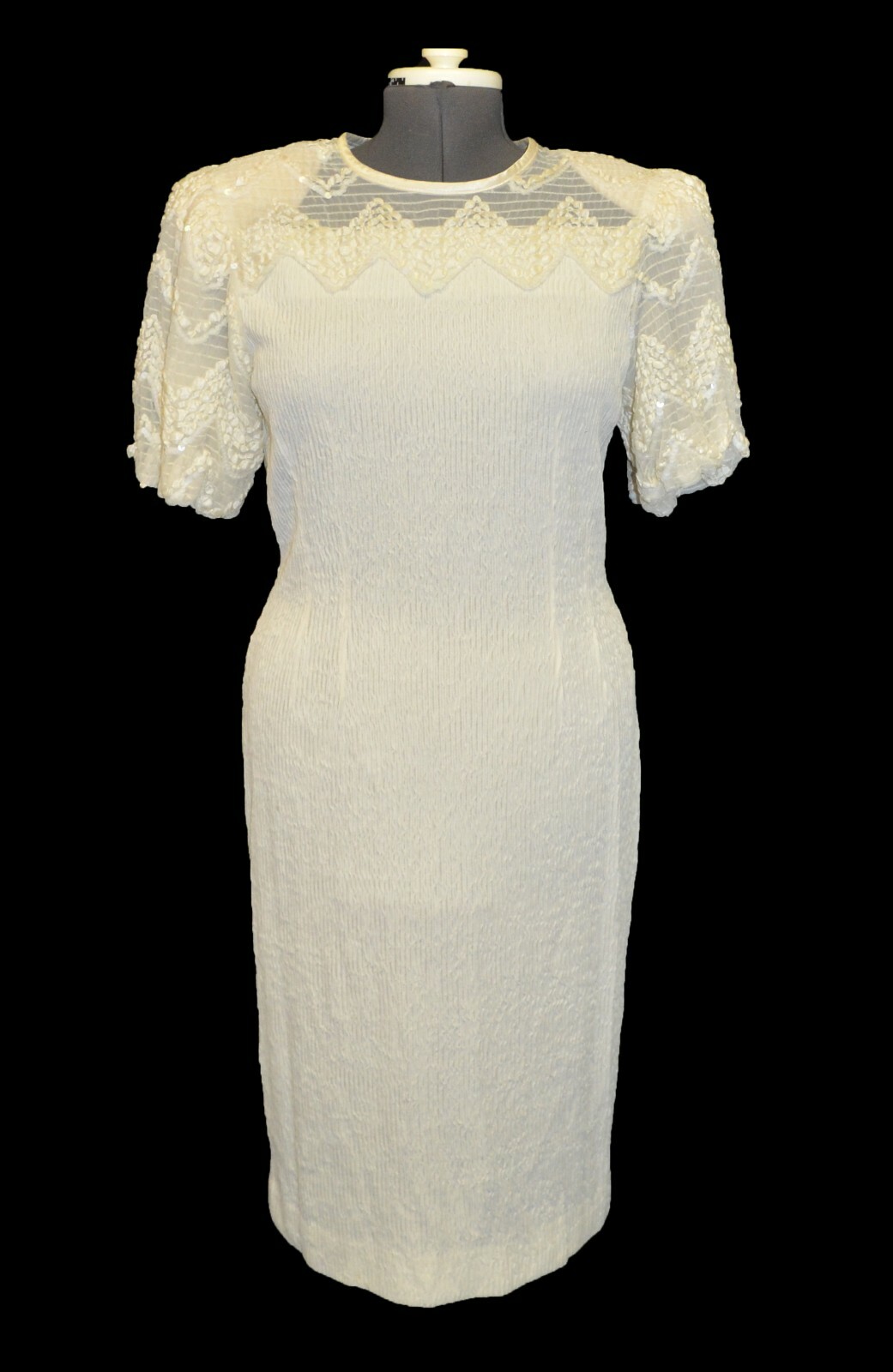 Leslie Fay Vintage 80s Off White Sequin Formal Cocktail Party Prom Dress sz 12