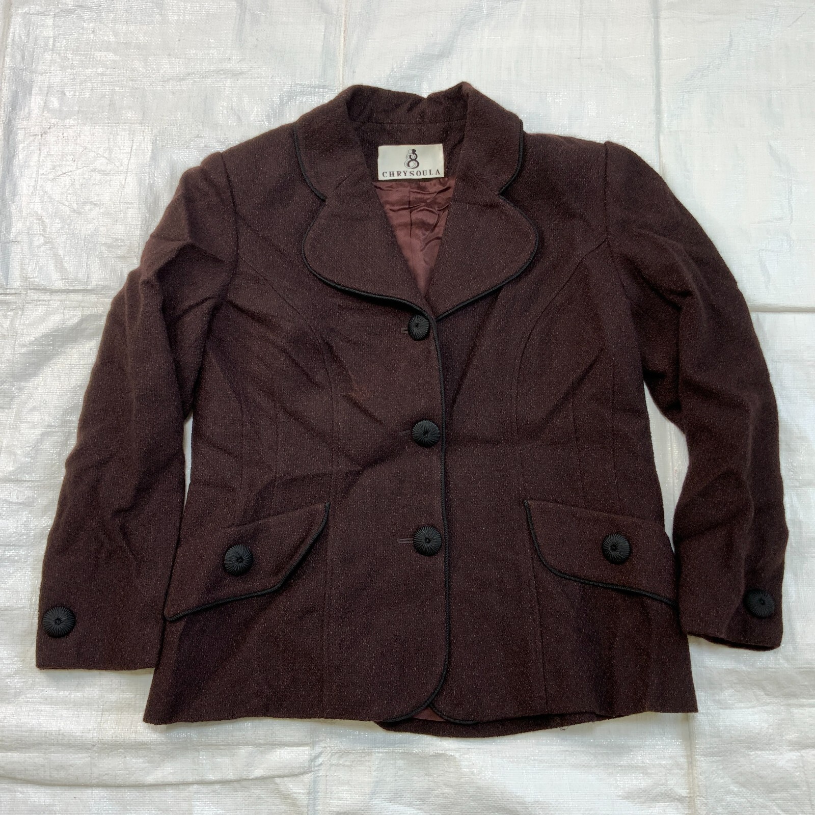 Vintage CHRYSOULA Womens Blazer Burgundy Size 19&Prime; Pit To Pit Made in USA