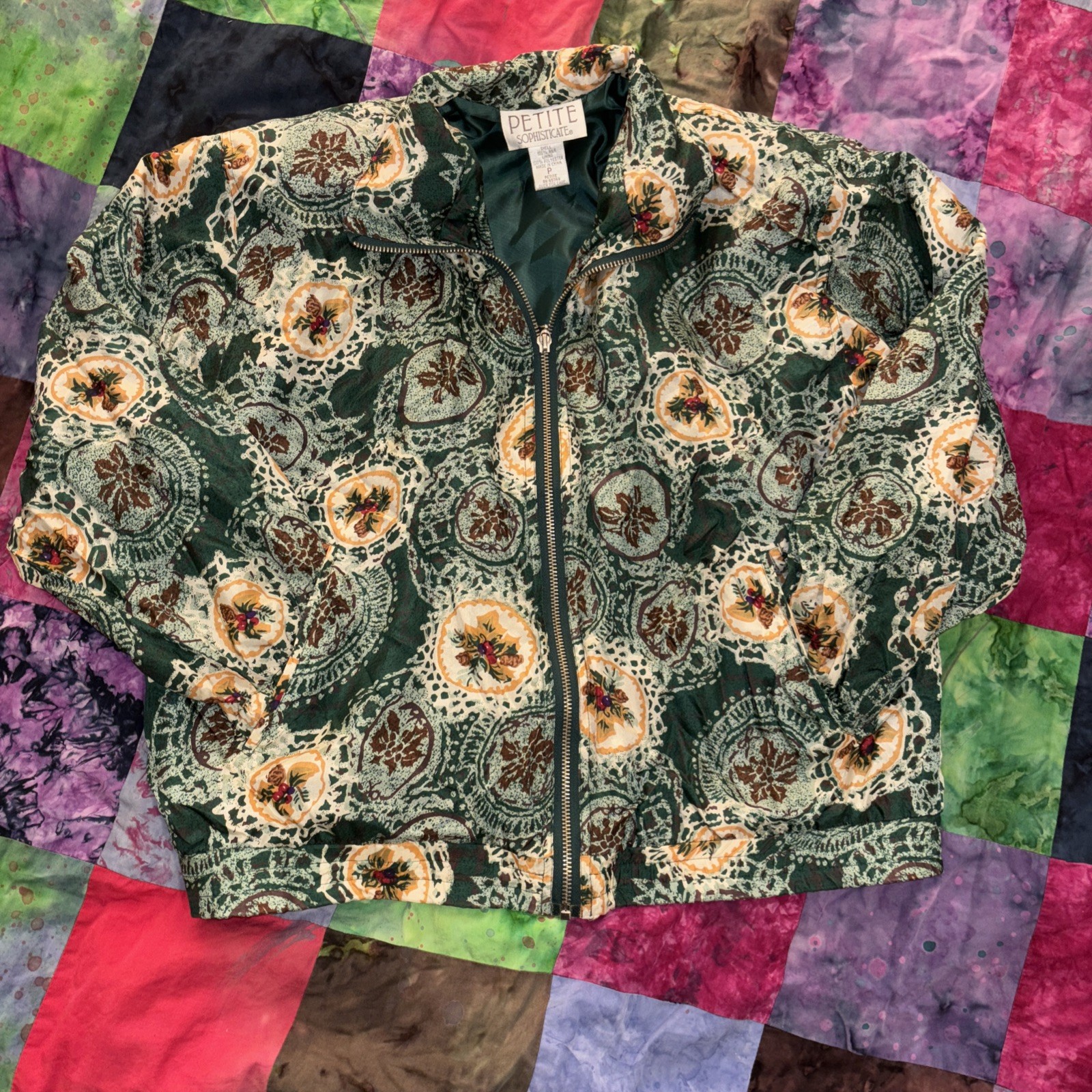 Petite Sophisticate Womens Jacket P Green Holly Full Zip Silk Lined